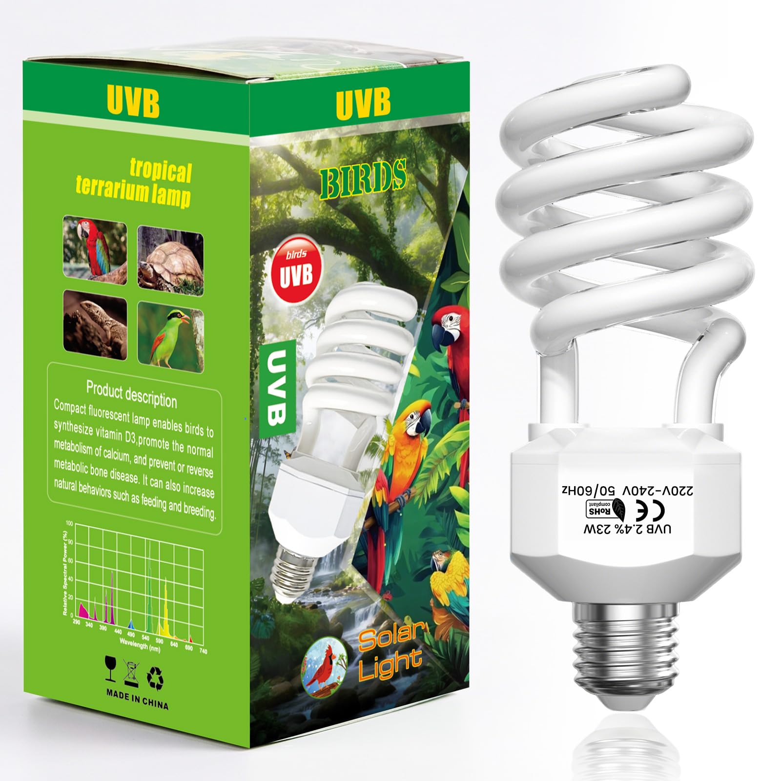 GlowUp UVB 2.4 Bird Light 23W, UVA UVB E27 Bird Cage Light for Birds