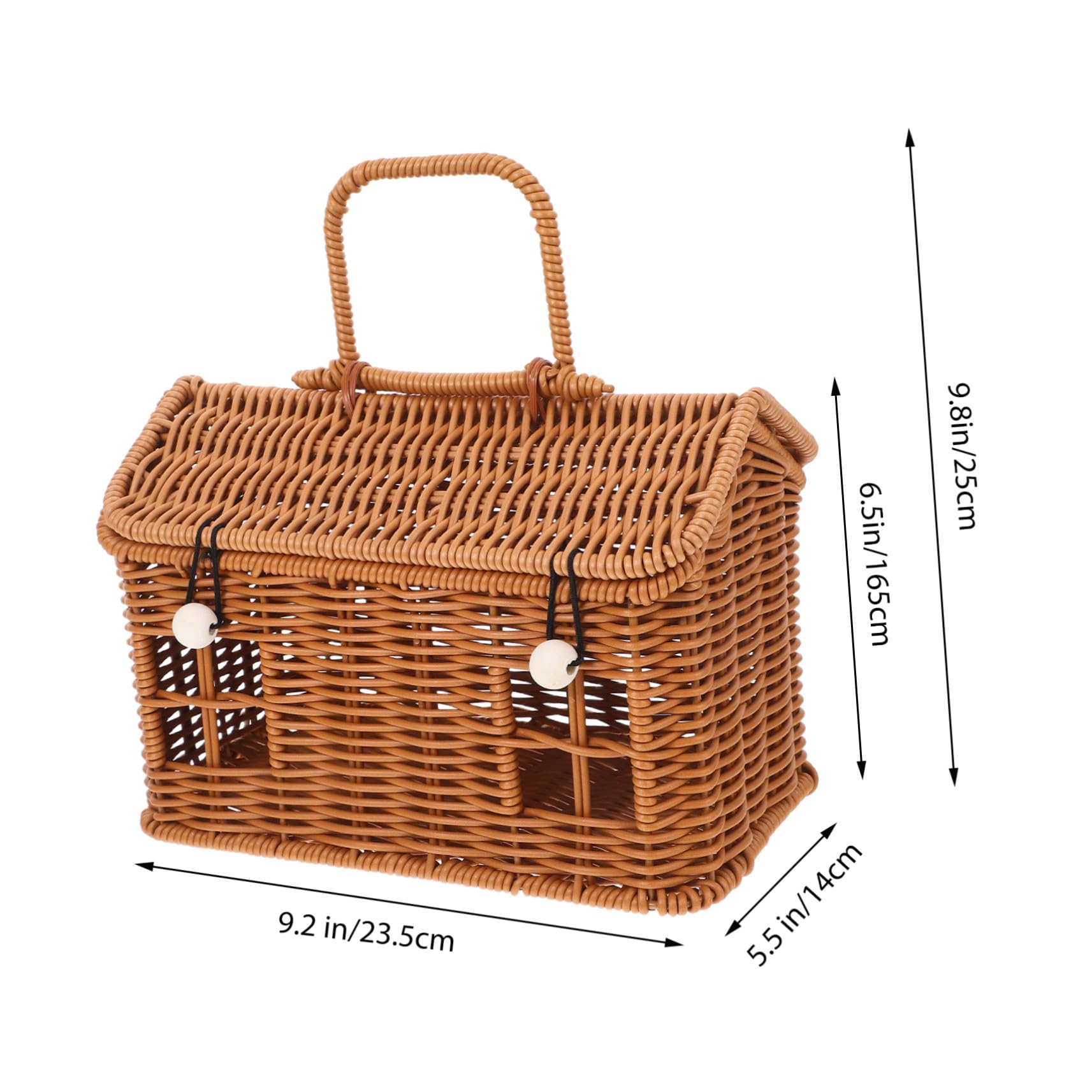 Cesta Decorativa de Imitación Ratán con Tapa y Asa Diseño Forma de Casa Ligera y Resistente para Snacks y Organización Escritorio o Sala de Estar