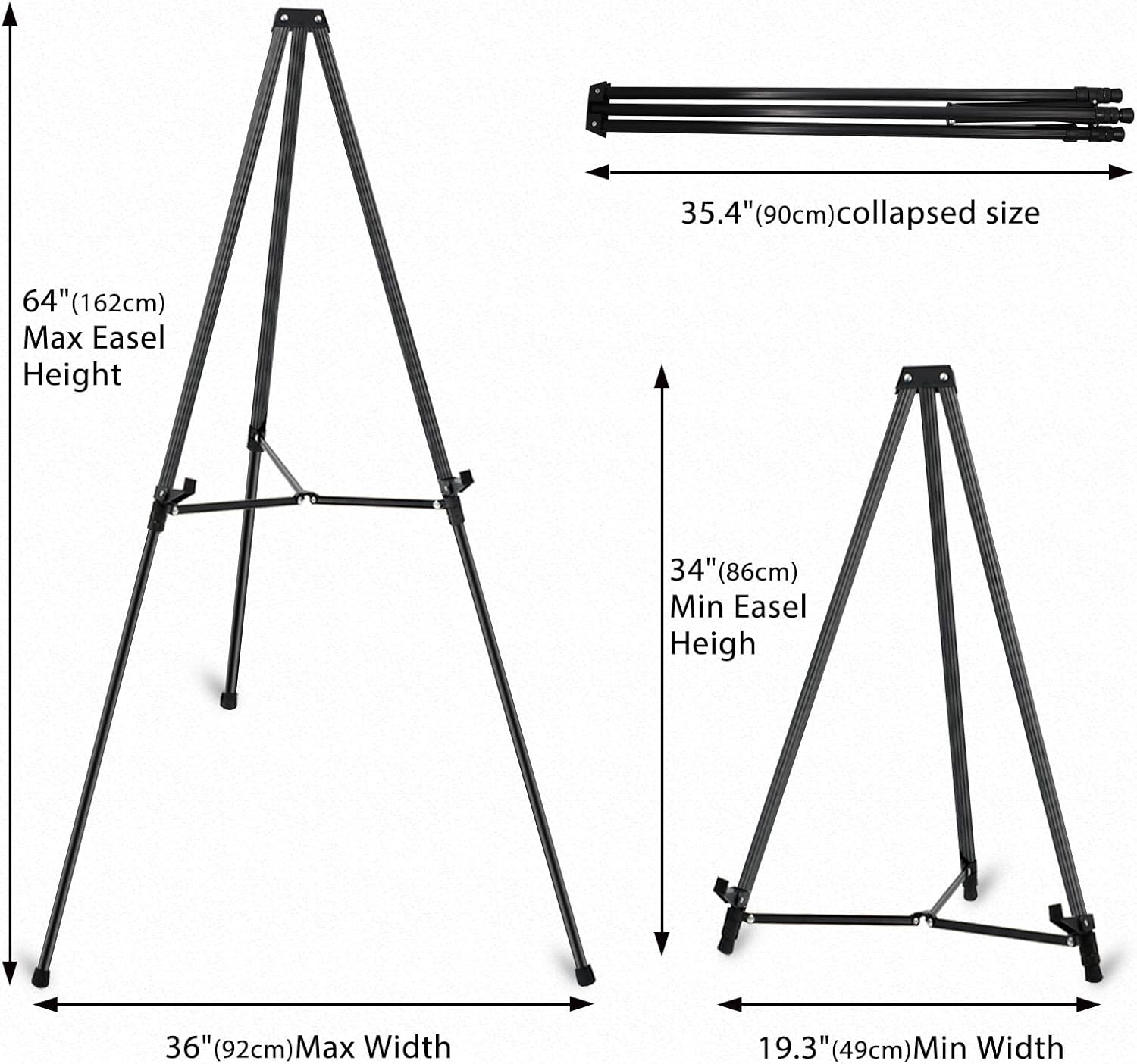 64" Aluminum Telescoping Display Easel, Adjustable Easel Stand for Sign, Portable Black Floor Standing Easels for Artwork, Painting, Posters, Whiteboard, 1PC