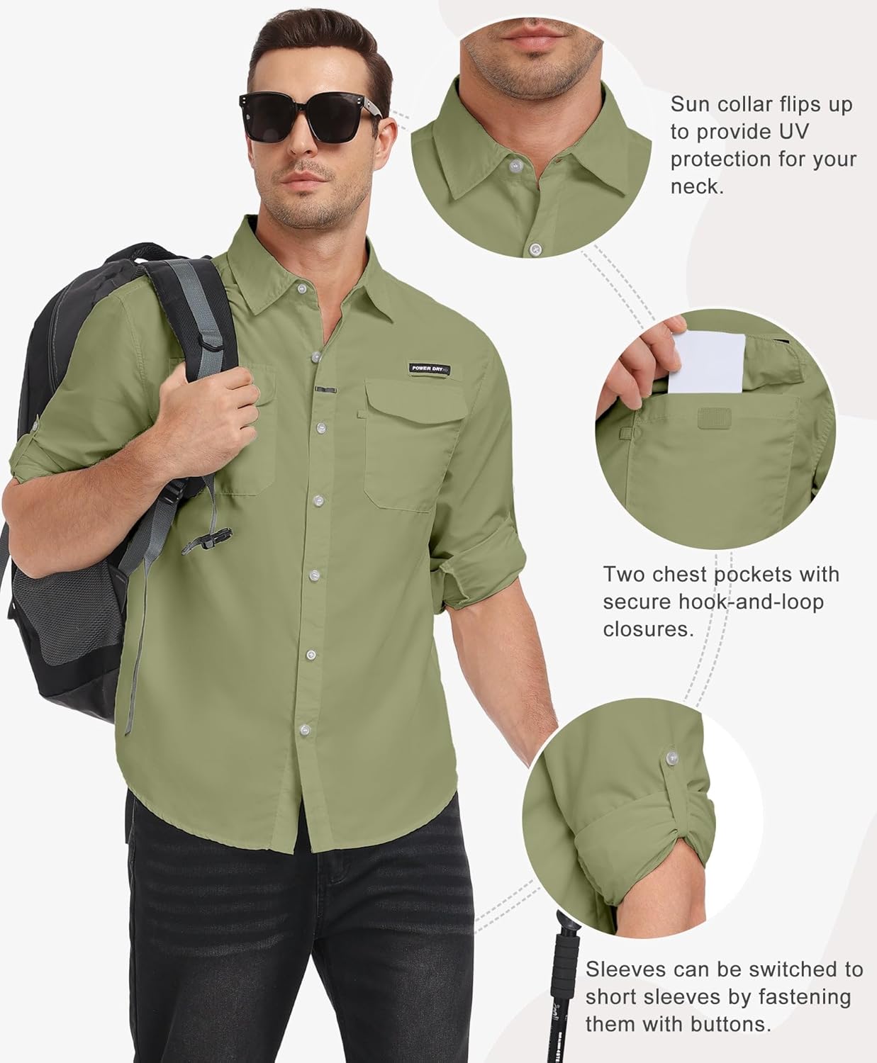 Little Donkey Andy Mens Long Sleeve Sun Protection Shirt Lightweight Fishing Shirts Quick Dry Cooling for Safari Hiking