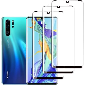 Pack of 3 Tempered Glass Screen Protector for Huawei P30 Pro Free from Scratches 3D Full Coverage 9H Hardness Scratch-Resistant Ultra Thin HD Screen Protector