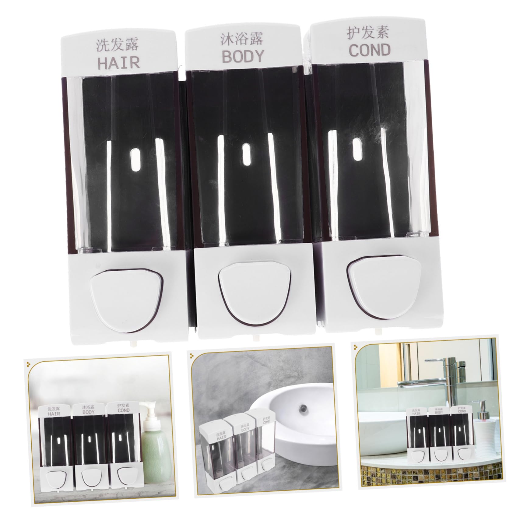 Dispenser Sapone e Shampoo da Muro, 3 Scomparti, 1050ml, Abs, Installazione Facile, per Bagno e Doccia