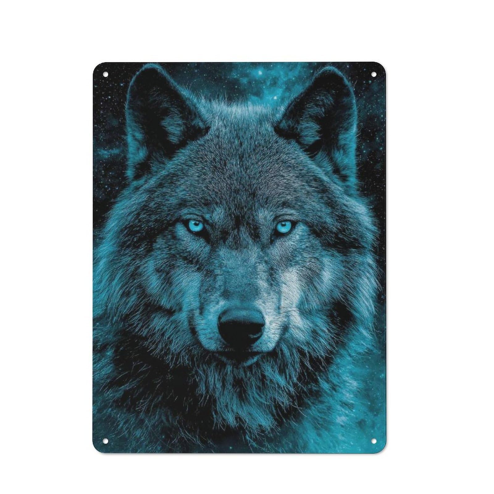Junmoney Style-3 Tin Wall Plaque 40X30cm With Blue Wolf Stare For Garage Wall, Suited To People Furnishing A Garage