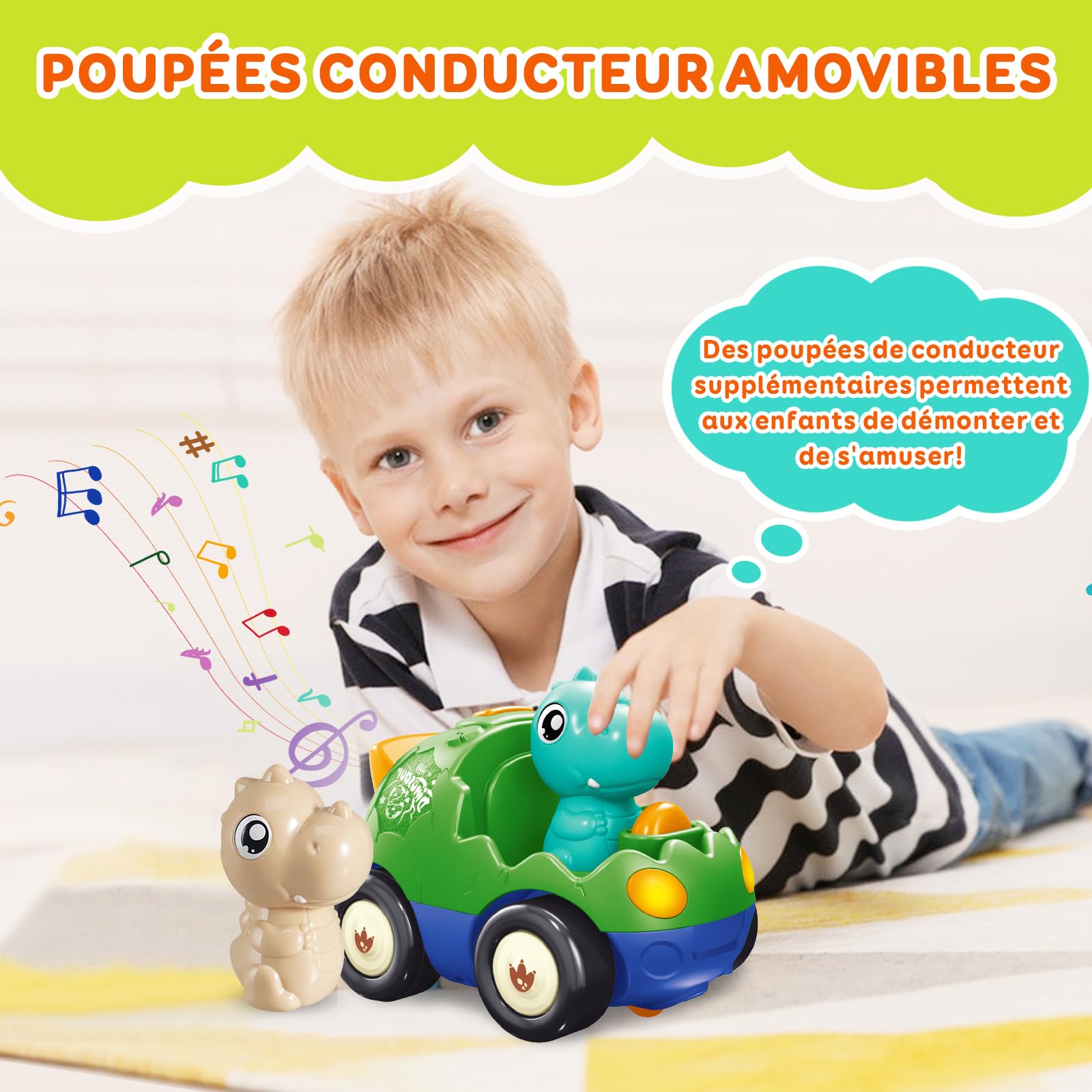 Pup Go Voiture de Dinosaure RC Cartoon pour Tout-Petits avec Musique, Lumières et 2 Poupées, Première Voiture Télécommandée pour Garçons et Filles, 18 Mois+, Cadeau Parfait pour Anniversaire ou Noël