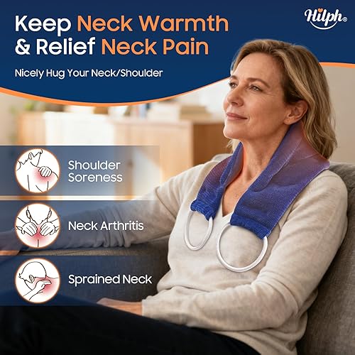 Miniatura 2 de Hilph Almohadilla térmica para microondas para cuello y hombros, larga y extra ancha (34.3 x 6.7 pulgadas), calentador de cuello húmedo para aliviar