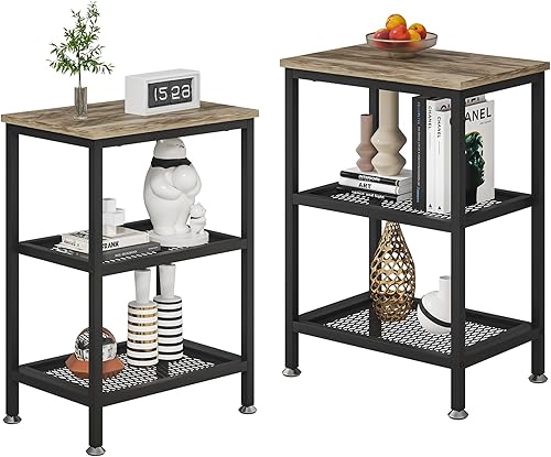 Miniatura 12 de VECELO Mesas laterales de extremo alto, mesita de noche de 30 pulgadas de altura con estante de almacenamiento de 3 niveles para dormitorio, sala de