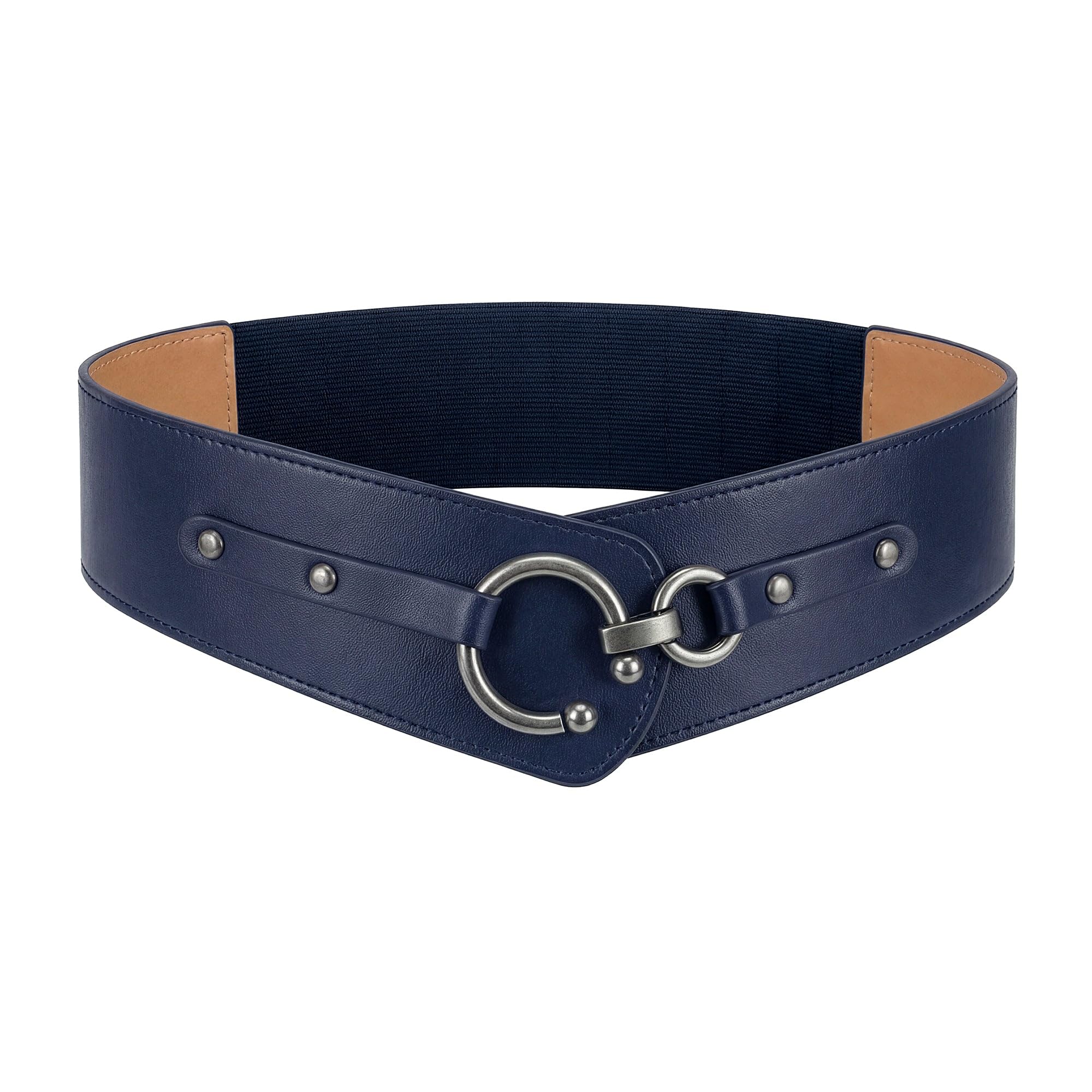 BlackButterfly Wide Elastic Stretch Retro Metal Interlock Buckle Belt (Midnight Blue, XXL)