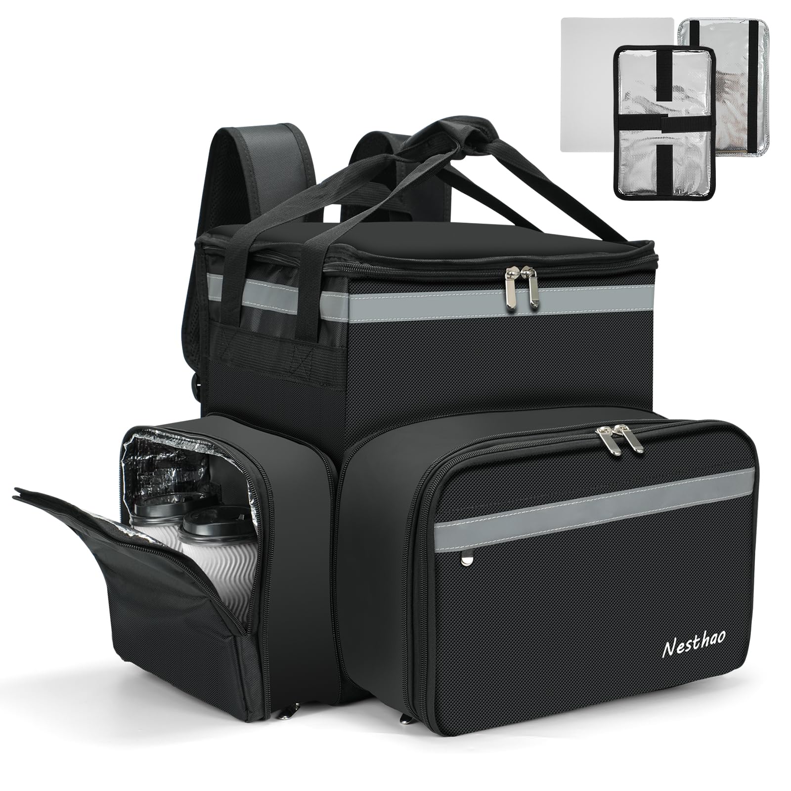 Photo 1 of Food Delivery Backpack with 4 Expandable Cup Holders,Insulated Food Delivery Bags for Takeout Bike, Expandable Large Pizza Takeout Bag for Hot/Cold Fits for Uber Eat,Camping (thickened oxford fabric)