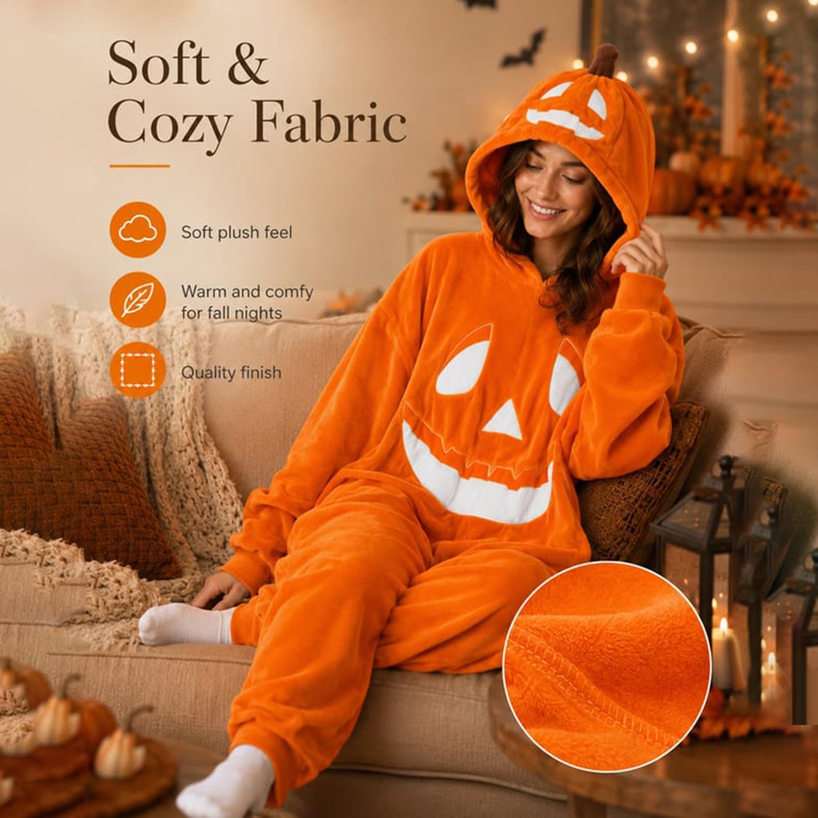 Pigiama da donna con cappuccio, per Halloween, costume da zucca | Tuta intera con cappuccio, per inverno, autunno, casa, tutti i giorni, serate, feste di compleanno, eventi