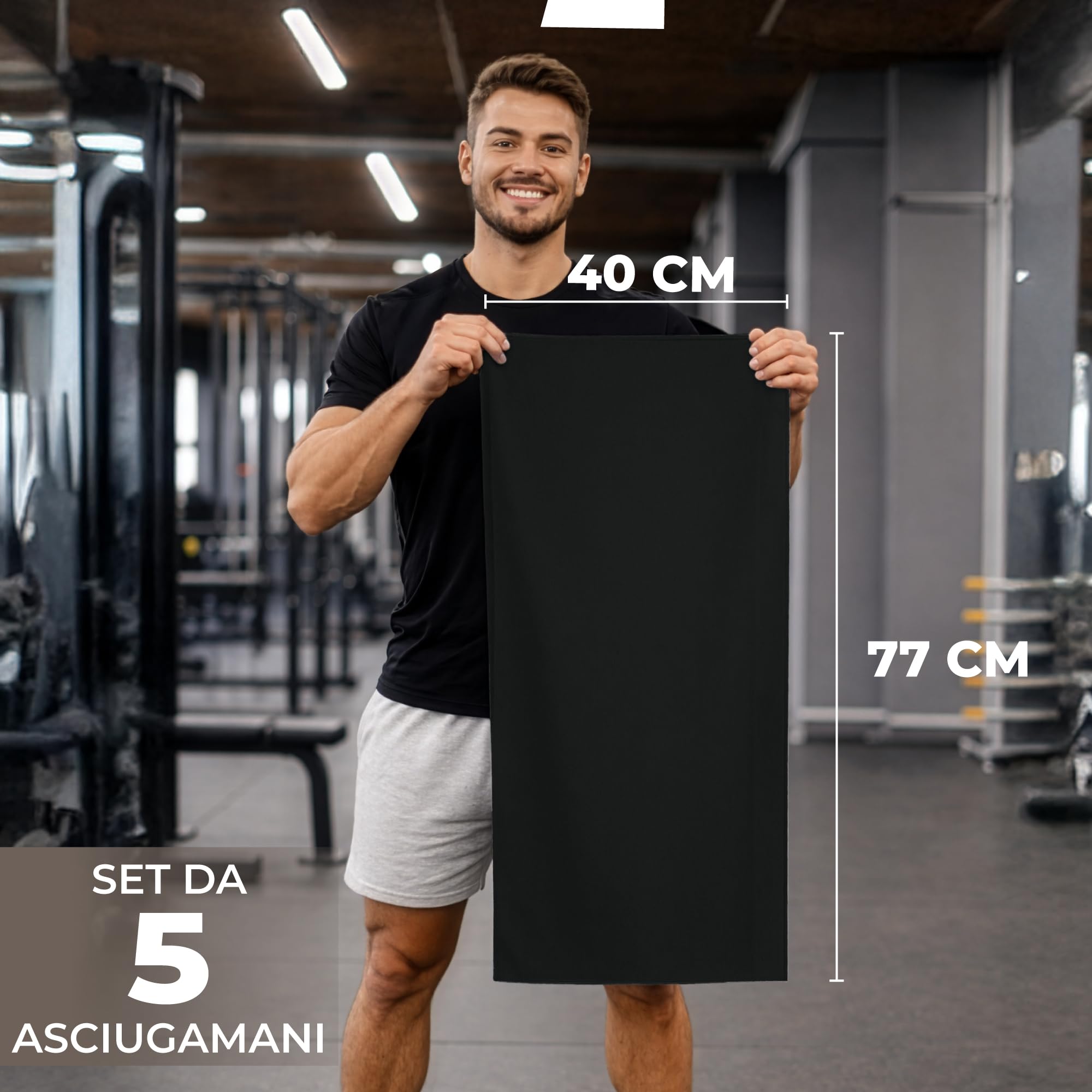 Zenacross Asciugamano Microfibra Set da 5, 40x77 cm - Telo Palestra Asciugatura Rapida e Assorbente - Gym Towel per Palestra - Nero