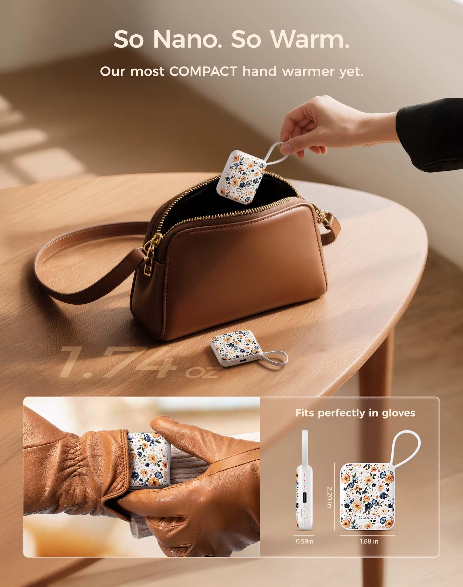 OCOOPA Hand Warmers Rechargeable, Smart Temp Control 7H*2 Long Safe Heat, Ultra Slim, Pocket-Size Design That Fits Gloves, Gifts for Women, Outdoor, Office, Commute (UT5 Nano)