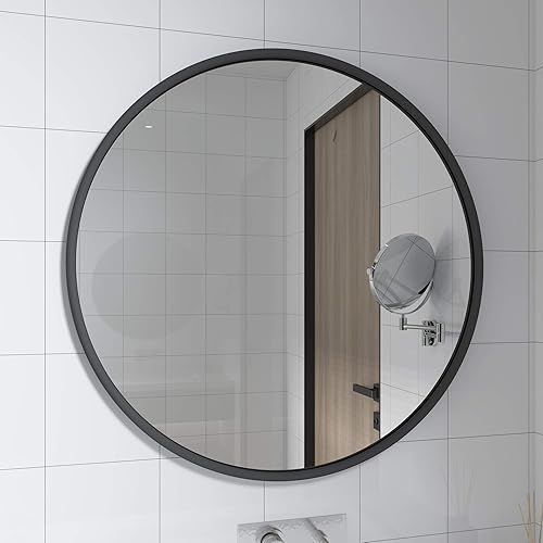 Black Round Bathroom Mirrors - 30X30 Circle Metal Frame Wall Mirror