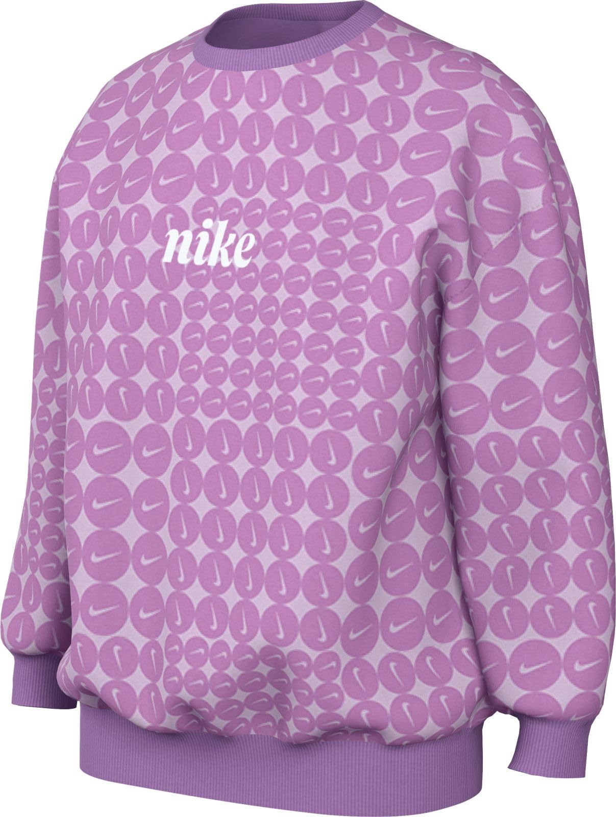 Nike Sportswear Club HF8209-​532 T-​Shirt surdimensionné à col Rond en Polaire pour Enfants Plus âgés Fuchsia/​Blanc Taille XS