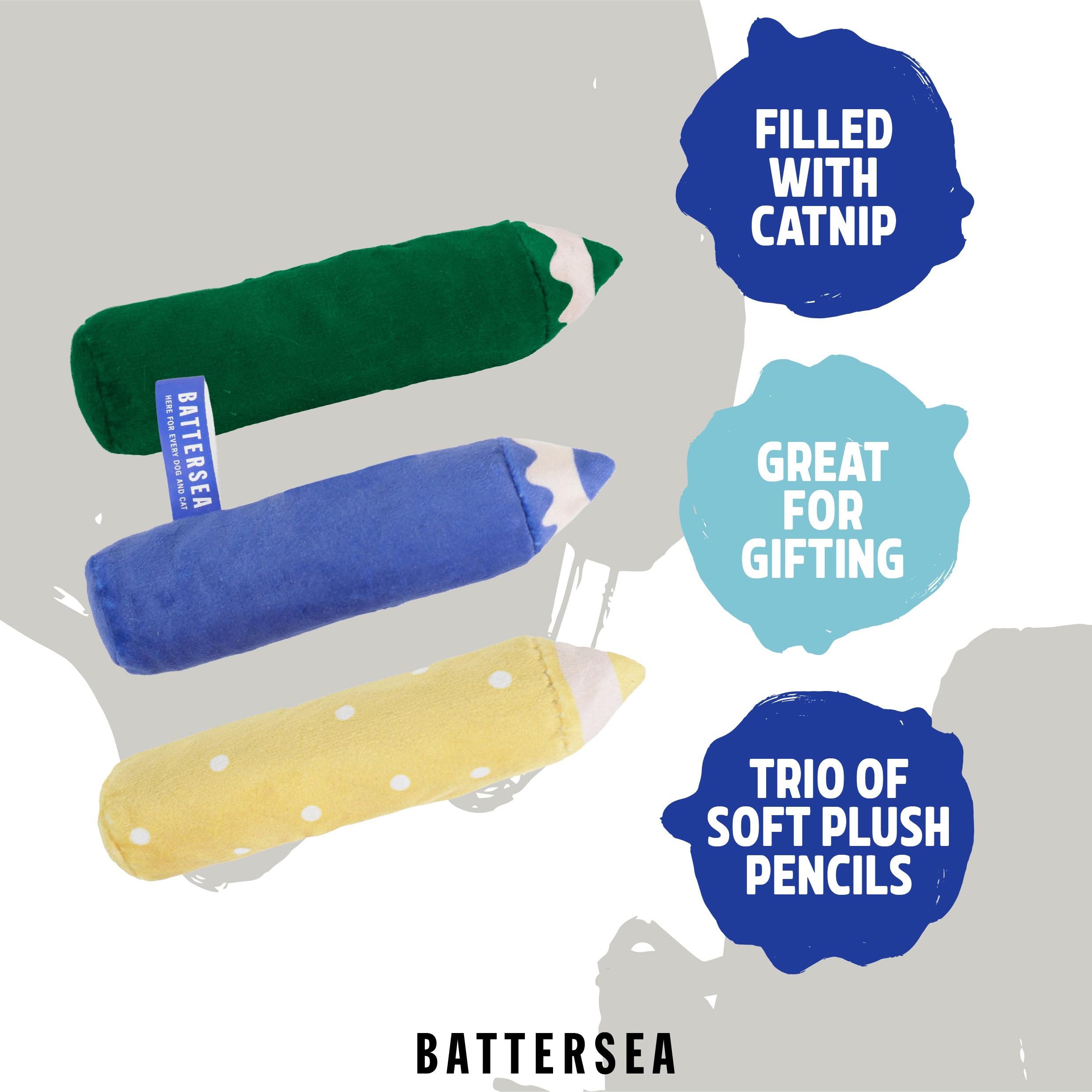 Rosewood Battersea - Lápices de Hierba gatera de Juguete, Juguetes con infusión de Hierba gatera para Gatos y Gatitos, Azul/Verde/Amarillo, Juego Interactivo, 3 cm x 10 cm, Atractivo y Divertido
