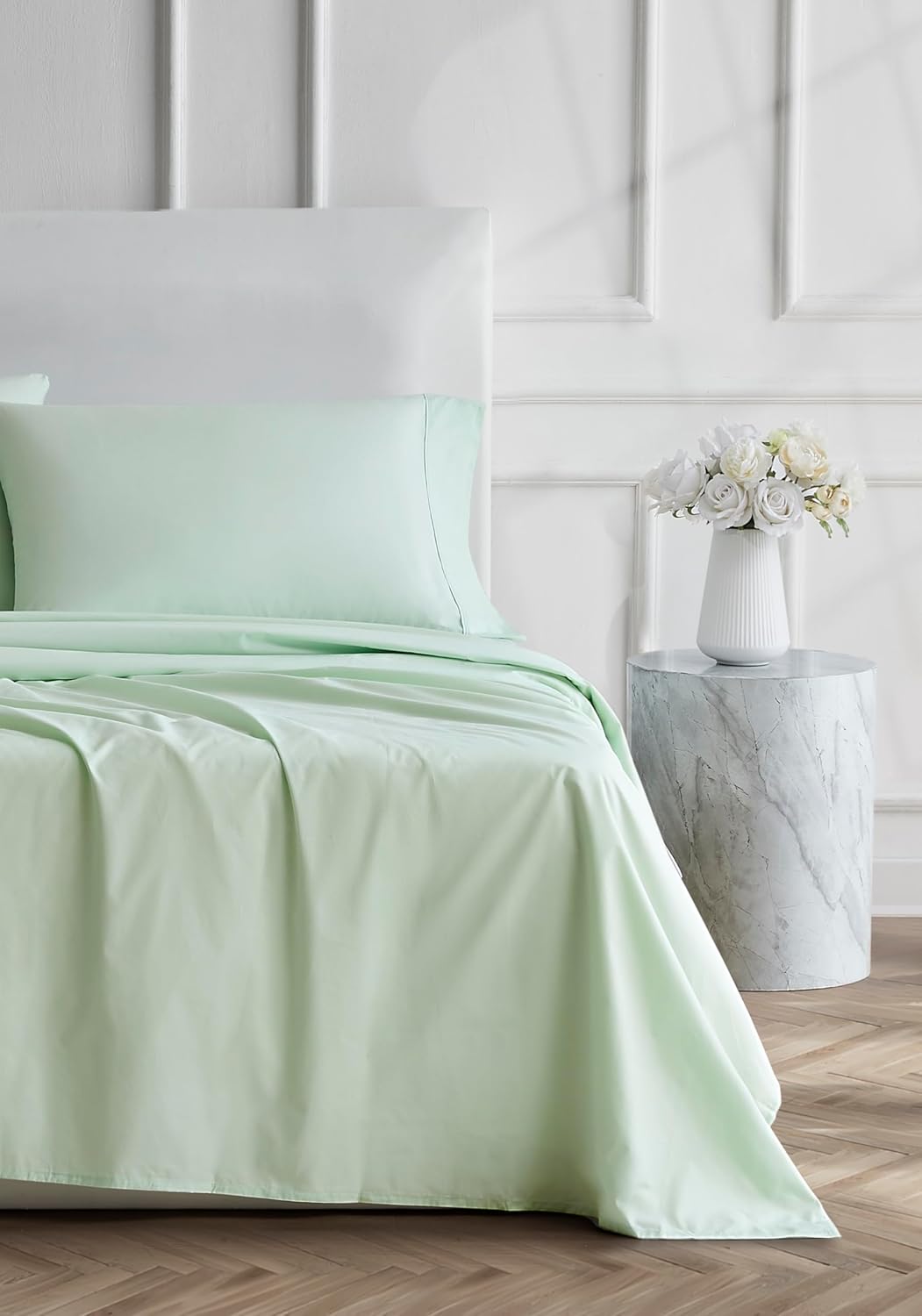 Linen Closet Queen Sheet Set – 100% Natural Long Staple Cotton Percale, 4-Piece Bedding Set, Oeko-Tex Made in Green sustainable, Deep Pockets & Snug Fit, Hotel Quality Bedding – Sage Green - Thumbnail 3