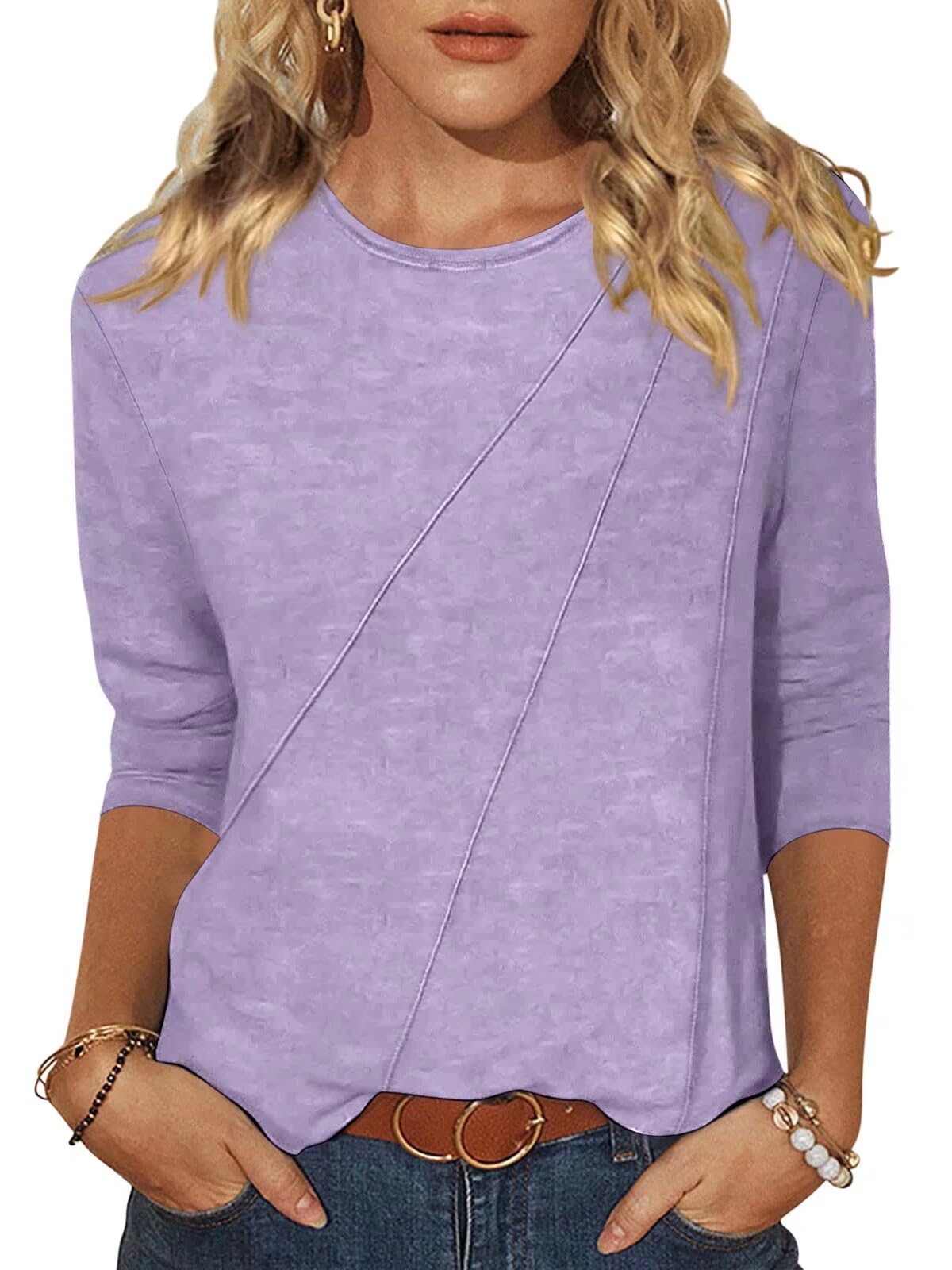 EADINVE Womens 3/4 Sleeve T-Shirts Casual Crew Neck Pleated Tops Basic Tees Loose Fit Tunic Pullover