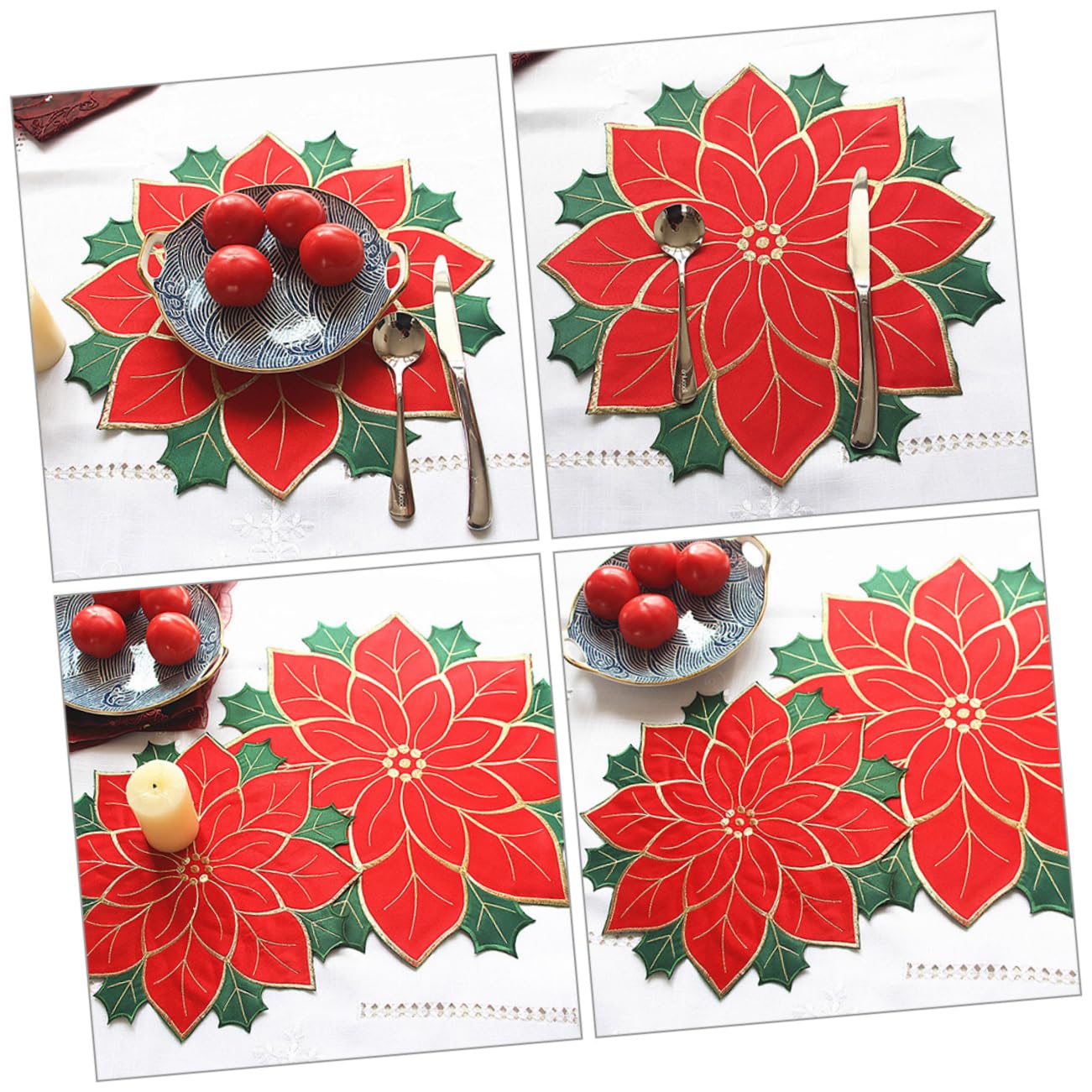 Garneck 4 Stück Weihnachts-tischsets Winterliche Tischsets Rote Weihnachtsstern- Für Weihnachten Weihnachts Weihnachtsdeckchen Rund Essmatte Chemische Faser