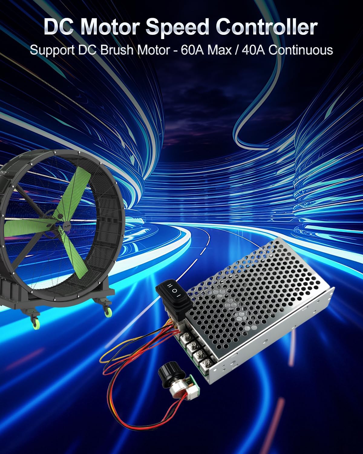 Gleichstrom-Motordrehzahlregler 10 V-55 V mit LED-Anzeige, DC bewertet 60 A/Max 100 A, wendbares PWM-Steuermodul für Bürstenmotor, variabler Geschwindigkeitseinsteller mit Vorwärts-, Brems- und