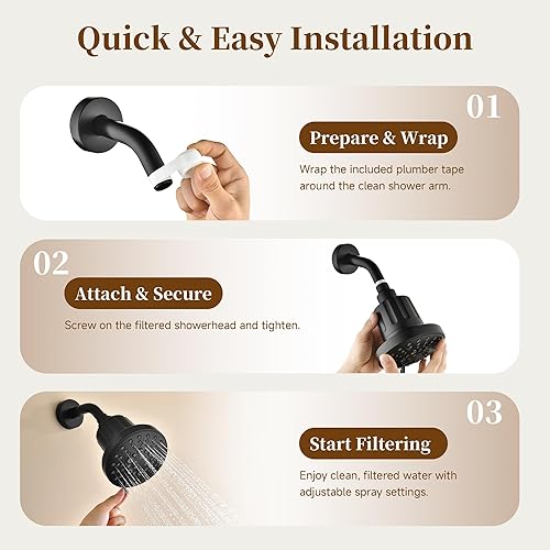 Miniatura 9 de BRIGHT SHOWERS Cabezal de ducha filtrado, cabezal de ducha fijo de alta presión para agua dura, filtro de doble medio que elimina el cloro y las