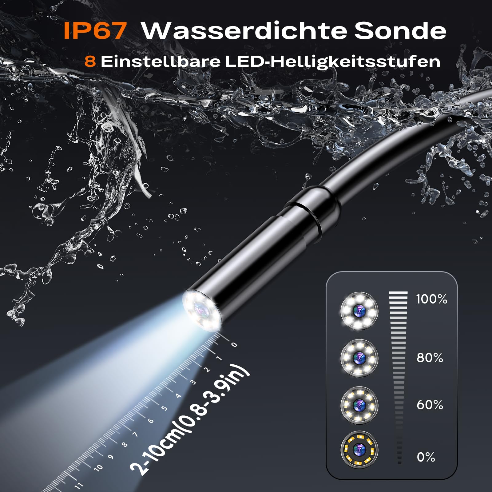 Endoskopkamera mit Licht 5M, 4,3-Zoll 1080P HD Endoskop Kamera Handy | Rohrkamera mit 8 Einstellbaren LED Licht, Ip67 Wasserdichtes Halbstarrer Inspektionskamera, Kanal-Kamera für Automobilmotor