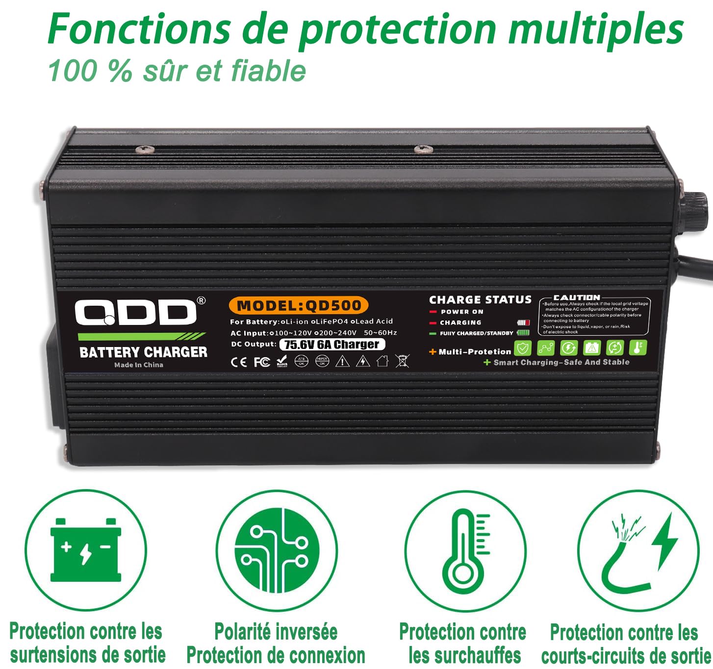 QDD Cargador de batería de iones de litio de 75,6 V, 6 A, salida XT60, conector XT60, se utiliza para batería de iones de litio 18S 66,6 V