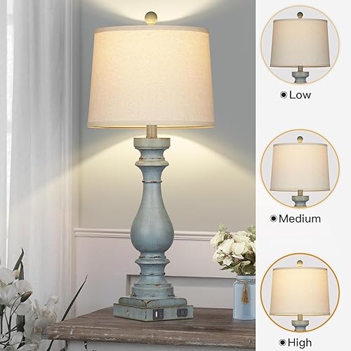 Miniatura 4 de Lámpara de mesa táctil regulable de 3 vías de 29 pulgadas con puertos USB C+A y toma de corriente alterna para sala de estar, mesa auxiliar de