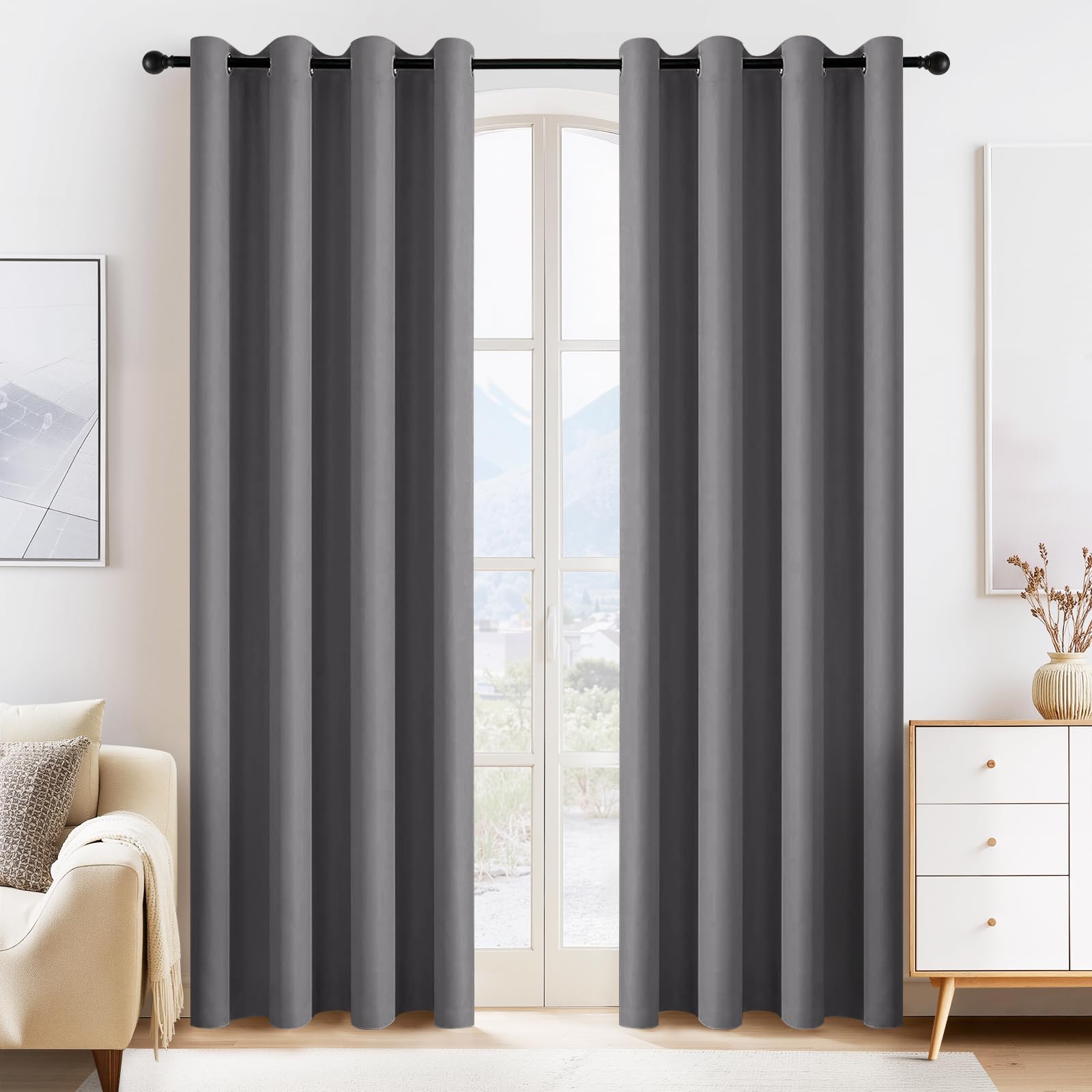 PONY DANCE Blackout Curtains for Bedroom 80 inch Long 2 Panels Set, Grey