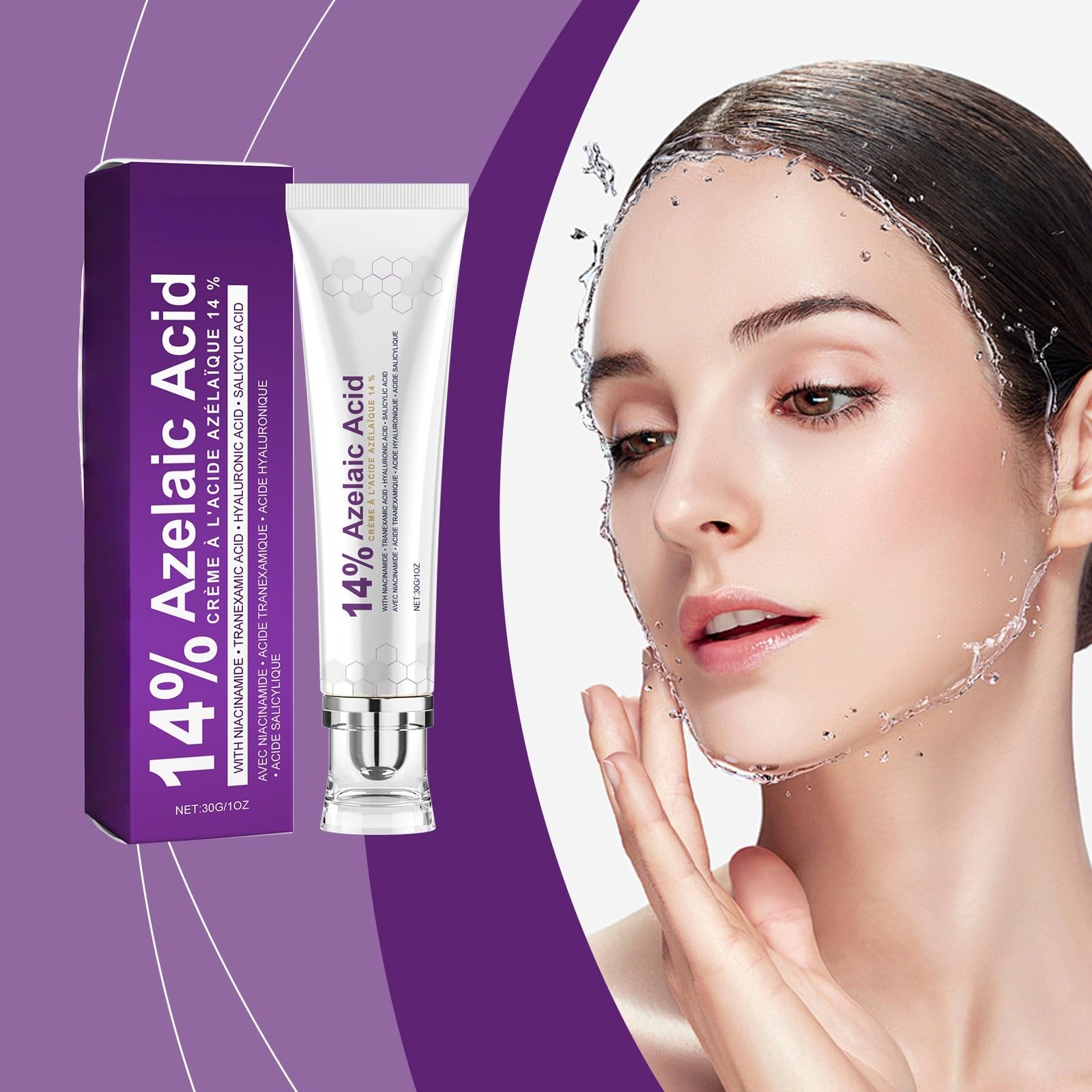 14% Azelaic Acid Cream for Face | Gentle Skin Care with Niacinamide, Tranexamic Acid, Hyaluronic Acid & Salicylic Acid | Hydrating & Soothing Facial Moisturizer for All Skin Types | 30g / 1oz — view 5