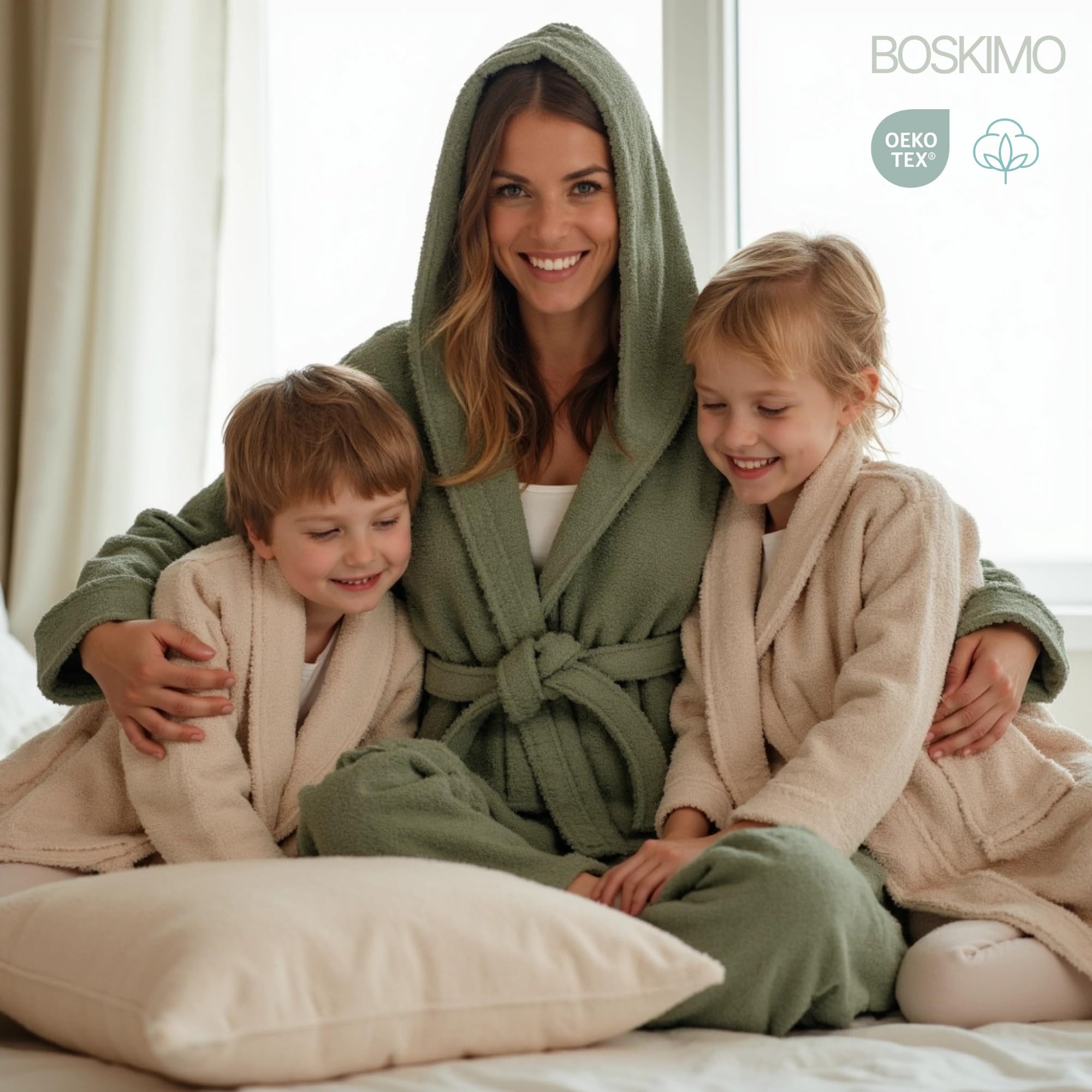 Albornoz de Baño Unisex con Capucha 100% Algodón OEKO-TEX – Bata para Hombre y Mujer – Rizo Americano 420 gsm – Suave y muy Absorbente