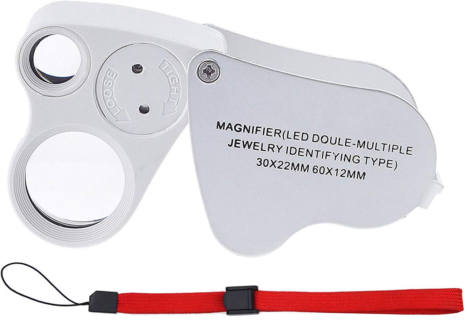 Kare & Kind Illuminated Jewelry LED eye Loupe Magnifier with 2 lens, 60X 12 mm and 30X 22 mm with Kare and Kind retail package (2 pcs 60X and 30X, Silver/White)