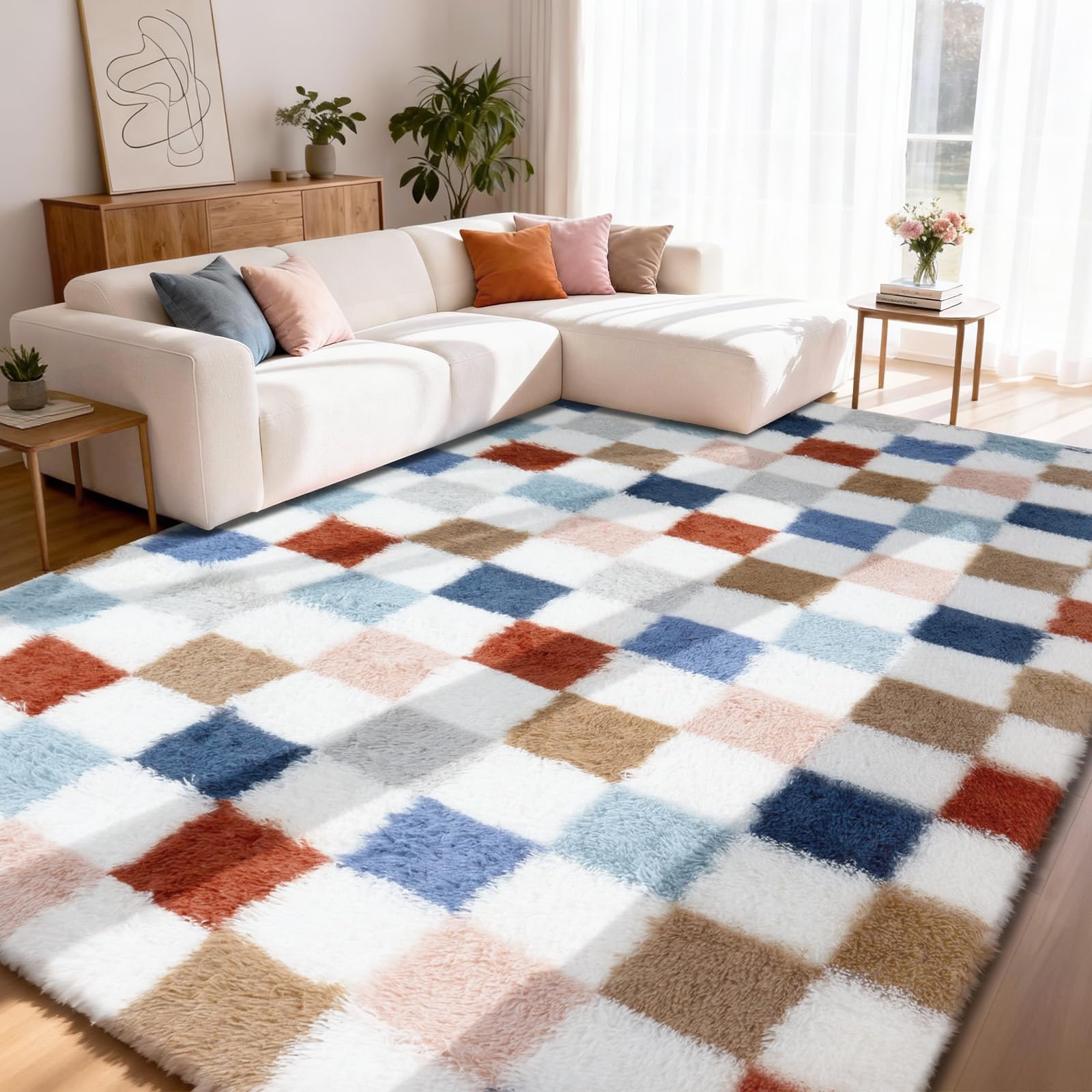 Flauschiger Teppich 200 x 300 cm Waschbar für Wohnzimmer(Farbe) | Anti-Rutsch Moderne Extra großer Teppich fürs Kinderzimmer, Schlafzimmer