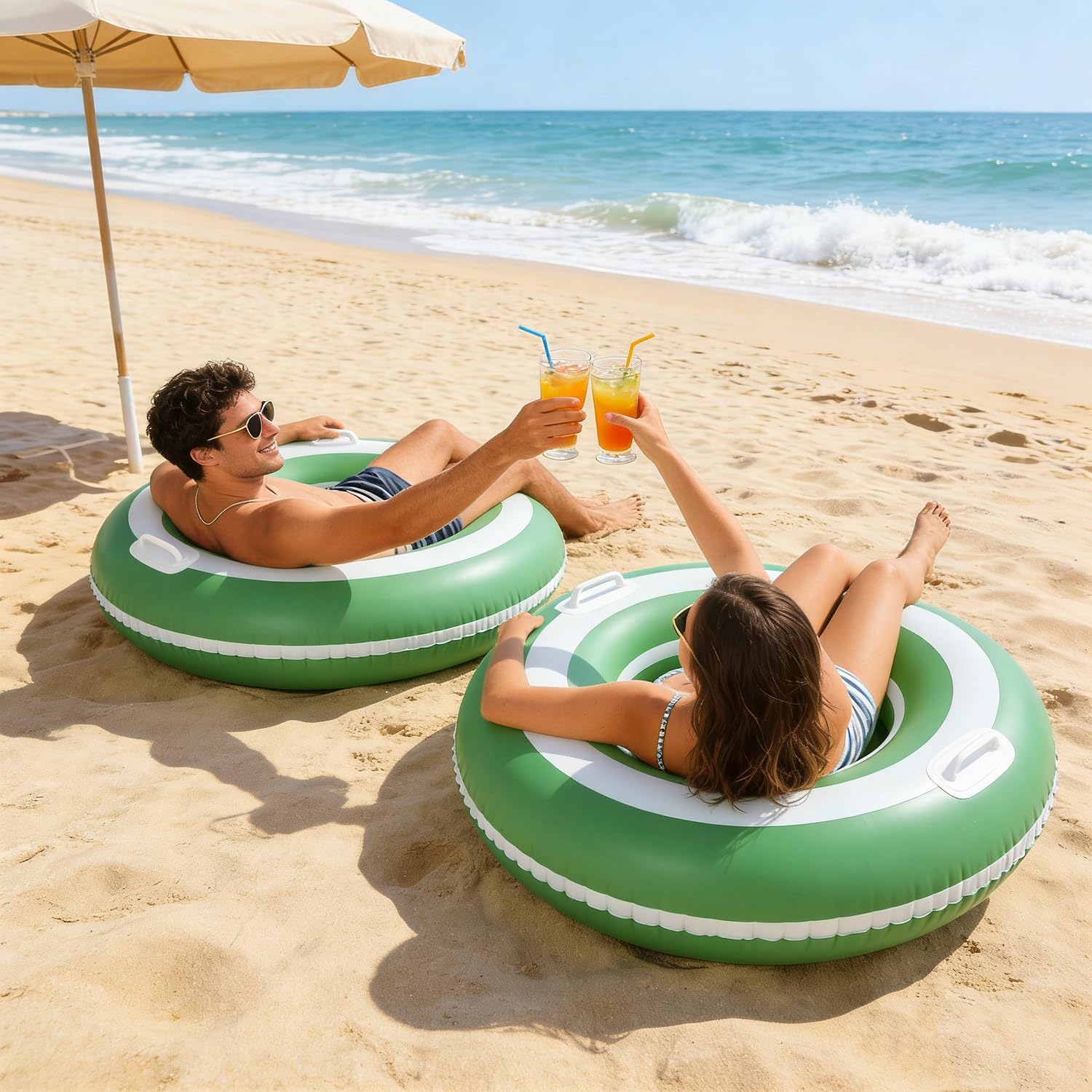 2PCS XL 45" Striped Pool Swim Ring Inflatable Pool Floats Water Fun Bachelorette Large Adult Swimming Pool Float for Beach Lake Summer Holiday Beach Party
