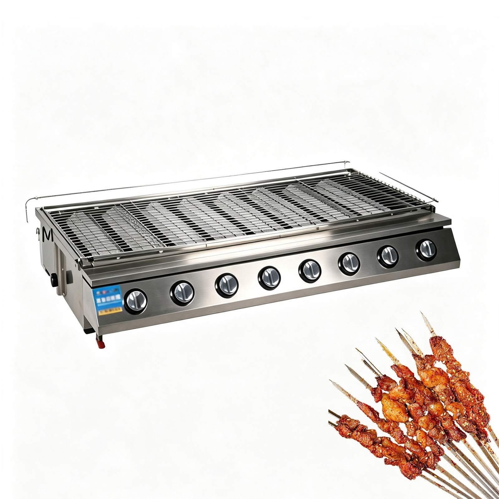 Grill Stołowy Profesjonalny 4 6 8 Palniki Inox | Kompaktowy Model z Płytami Grzewczymi Ceramicznymi, Regulowanym Rusztem oraz Łatwym w Czyszczeniu Zbiornikiem(8 Burner)