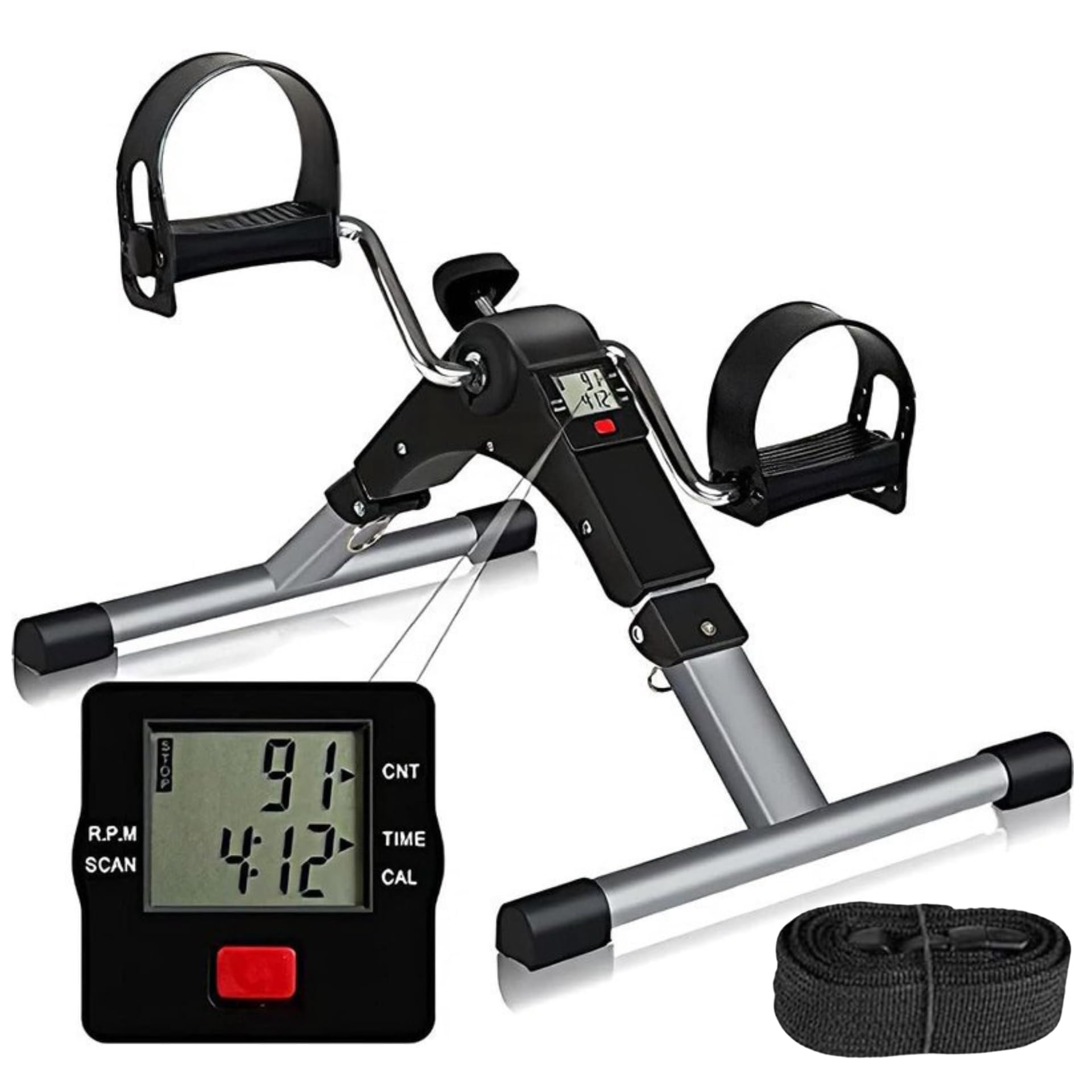 Instafit Fitness Mini Cycle Pedal Exerciser, Foldable Indoor Fitness Equipment for Legs and Arms with adjustable resistance and digital display suitable for physiotherapy rehab