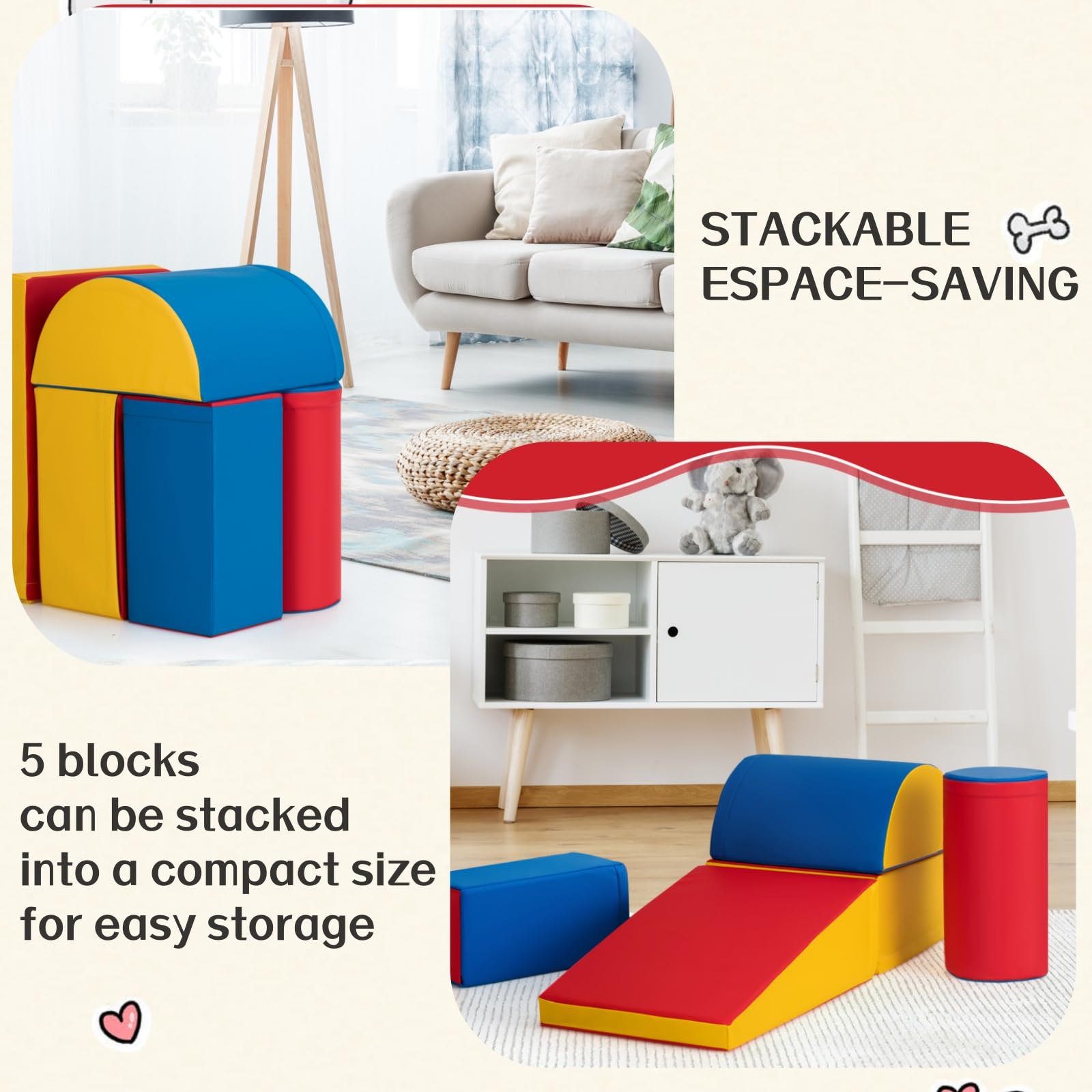LIFEZEAL Softbausteine zum Klettern & Rutschen, Schaumstoffbausteine aus PU & EPE für Kinder, Riesenbausteine Großbausteine Mehrfarbig, für Kinderzimmer & Kindergarten (Stil 2)