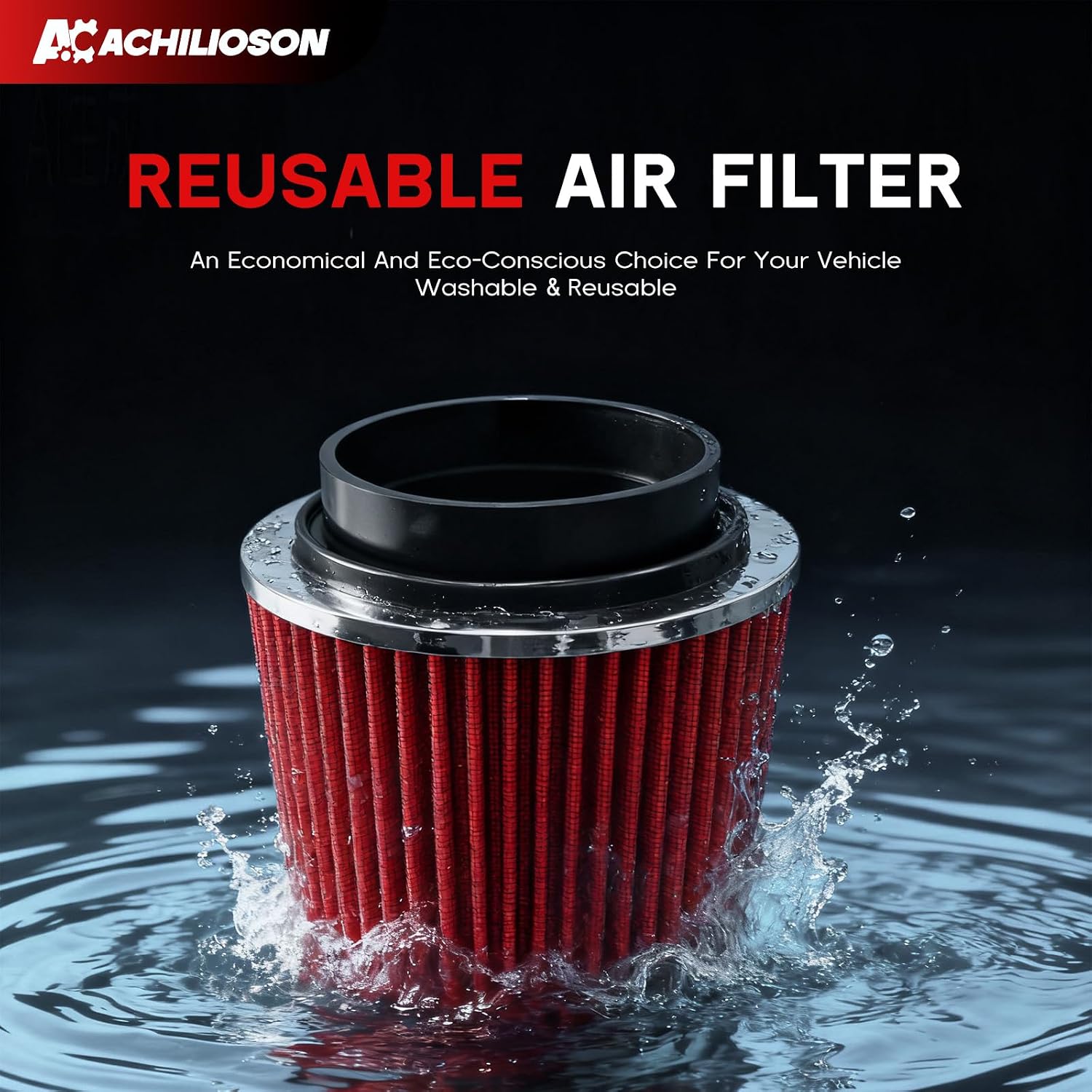 3/3.5/4 Inch High Efficiency Cone Air Filter,76mm 89mm 101mm Universal Clamp, Washable & Reusable Closed Top Cold Air Intake Filter for Sedans, Scooters, High-Speed Racing Vehicles(Red)