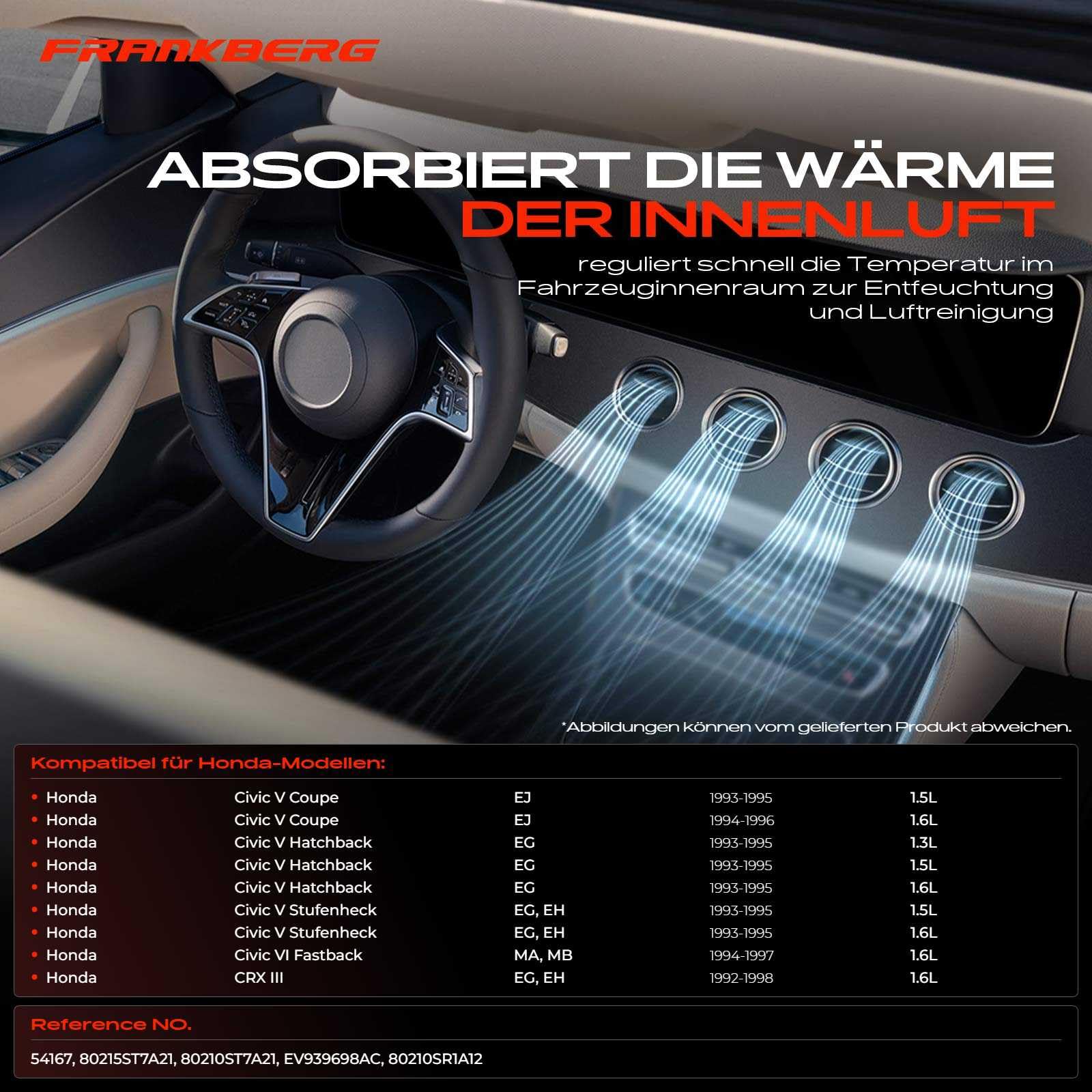 Frankberg Evaporador del aire acondicionado Compatible con CRX III EG EH 1.6 ESi Civic V Hatchback EG EH 1.3 16V Civic V Hatchback EG EH 1.5i 16V CRX III EG EH 1.6i VTi 80215ST7A21