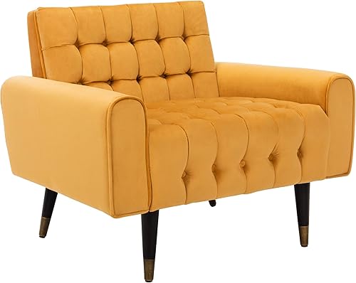 Miniatura 3 de Safavieh Inicio Amaris Retro Glam Caléndula Terciopelo y Negro Copetudo Accent Silla Caléndula / Negro,Shale / Negro,Azul