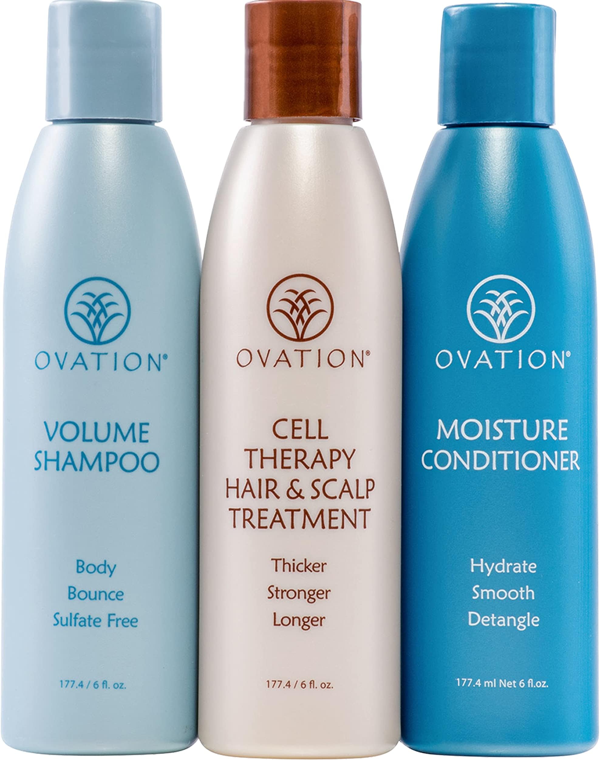 Ovation Hair Balance Cell Therapy 6 oz System - Volume Shampoo, Cell Therapy Hair & Scalp Treatment, Moisture Conditioner - Hair Treatment Set for the Perfect Balance of Moisture and Volume