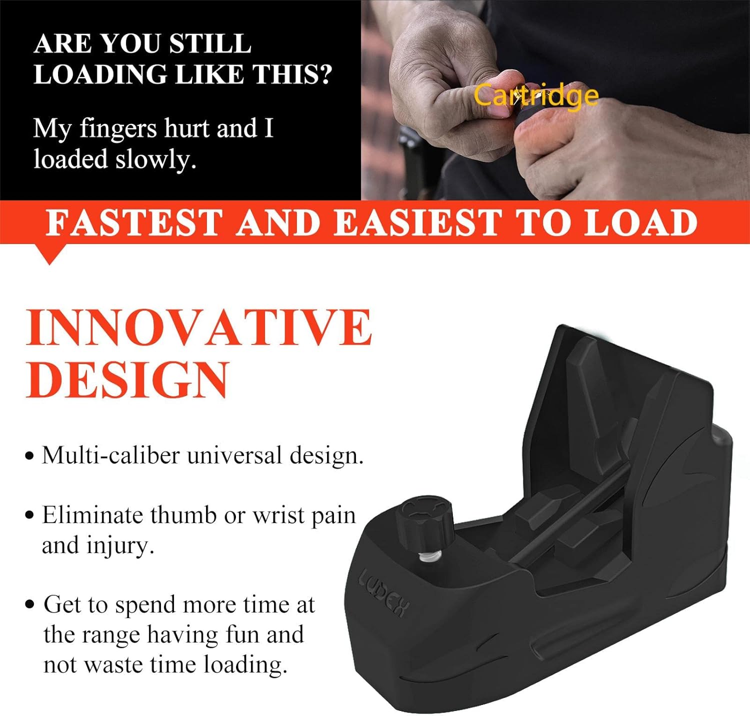 Ludex Universal Pistol Speed Loader, Mag Reloader for 9mm Luger 10mm .40S&W .45ACP .357Sig .380ACP 1911 Single and Double Stack Magazines-Dark Black : Sports & Outdoors