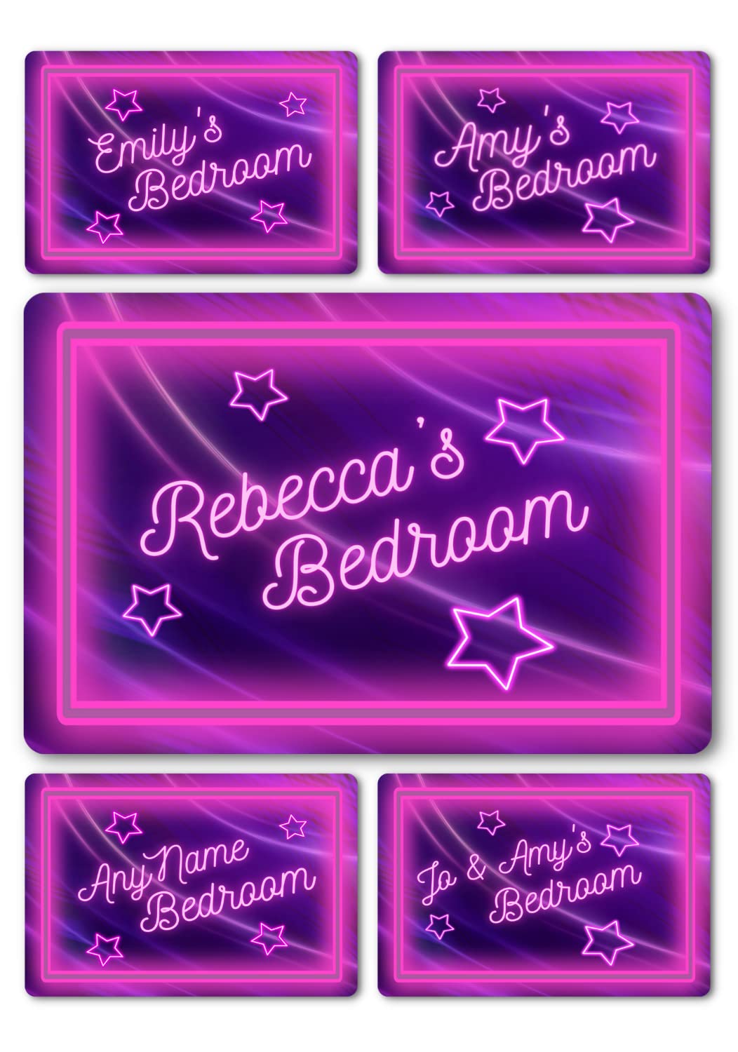 Bedroom Decor Name Signs - Custom Personalised Neon Style Metal Plaque for Children, Kids, Boys & Girls Home Decor, Nursery, Playroom Door (Girls Violet)