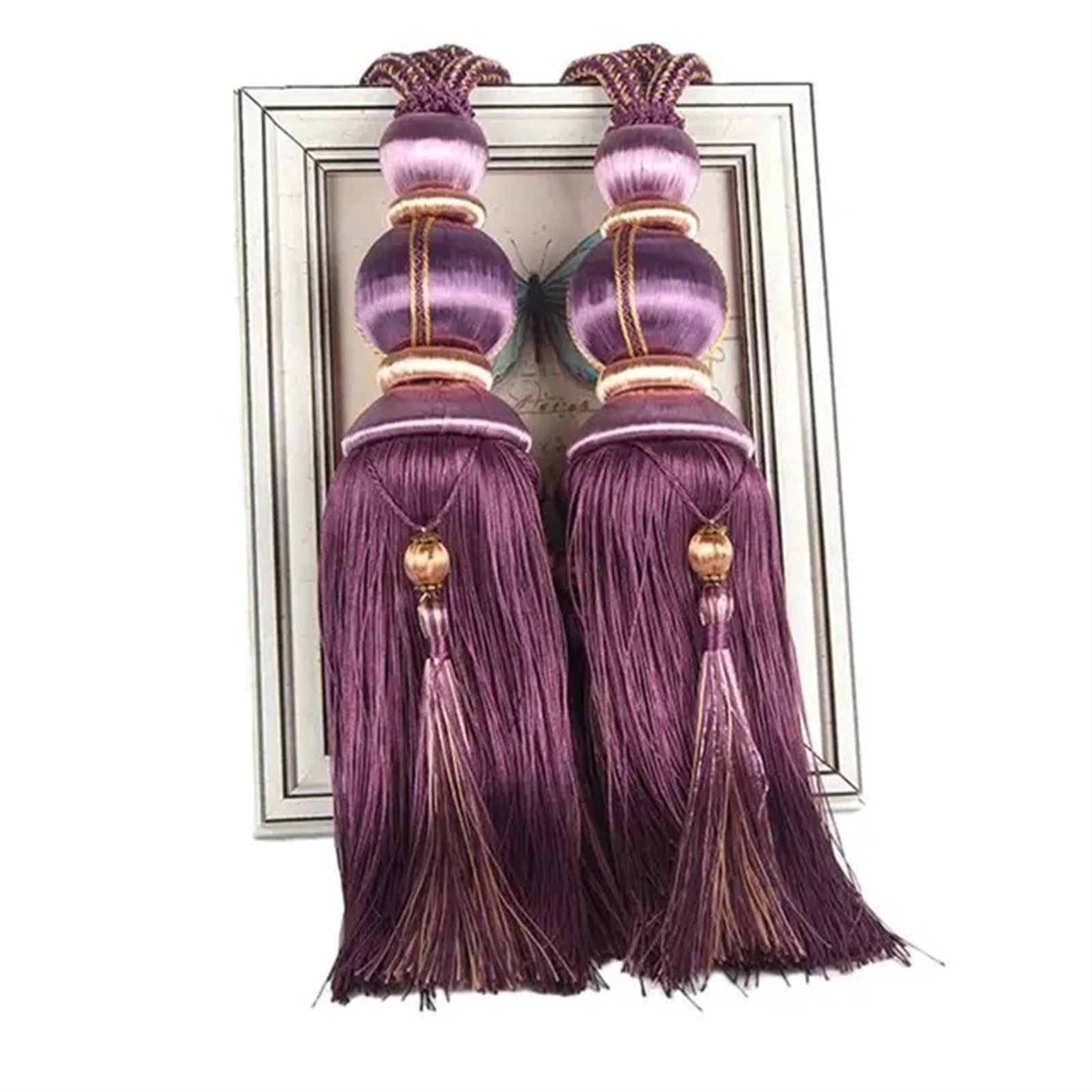 Podwiązki do zasłon, 2 liny podwiązek, wiszące frędzle akcesoriów, perły, kula, koraliki, wisząca(Purple)