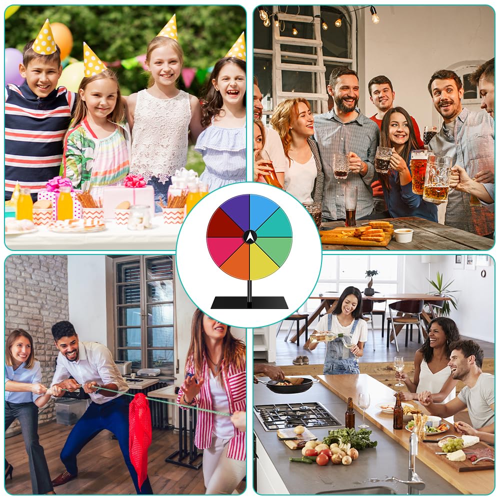 Mineup Ruota della fortuna, Ruota Dei Premi Che Gira, Ruota della roulette colorata, Color Roulette Wheel Stand con Pennarello e Cancellino, 8 slot, Tabletop Prize Wheel per fiere, carnevali, festival