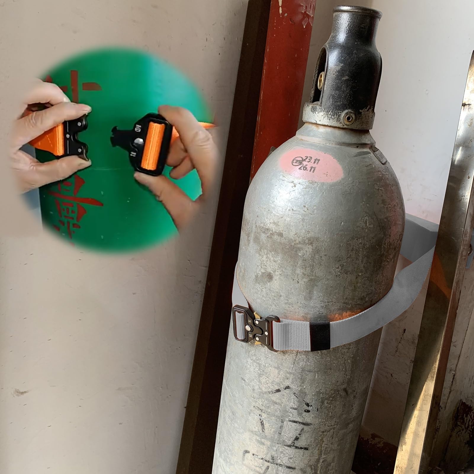 GLJTUO Oxygen Cylinder Rack Wall-Mounted Bracket for Oxygen Cylinder, Oxygen Storage Rack with Detachable Safety Buckle, Oxygen Tank Stand for Nitrogen Propane Bottles,Grey