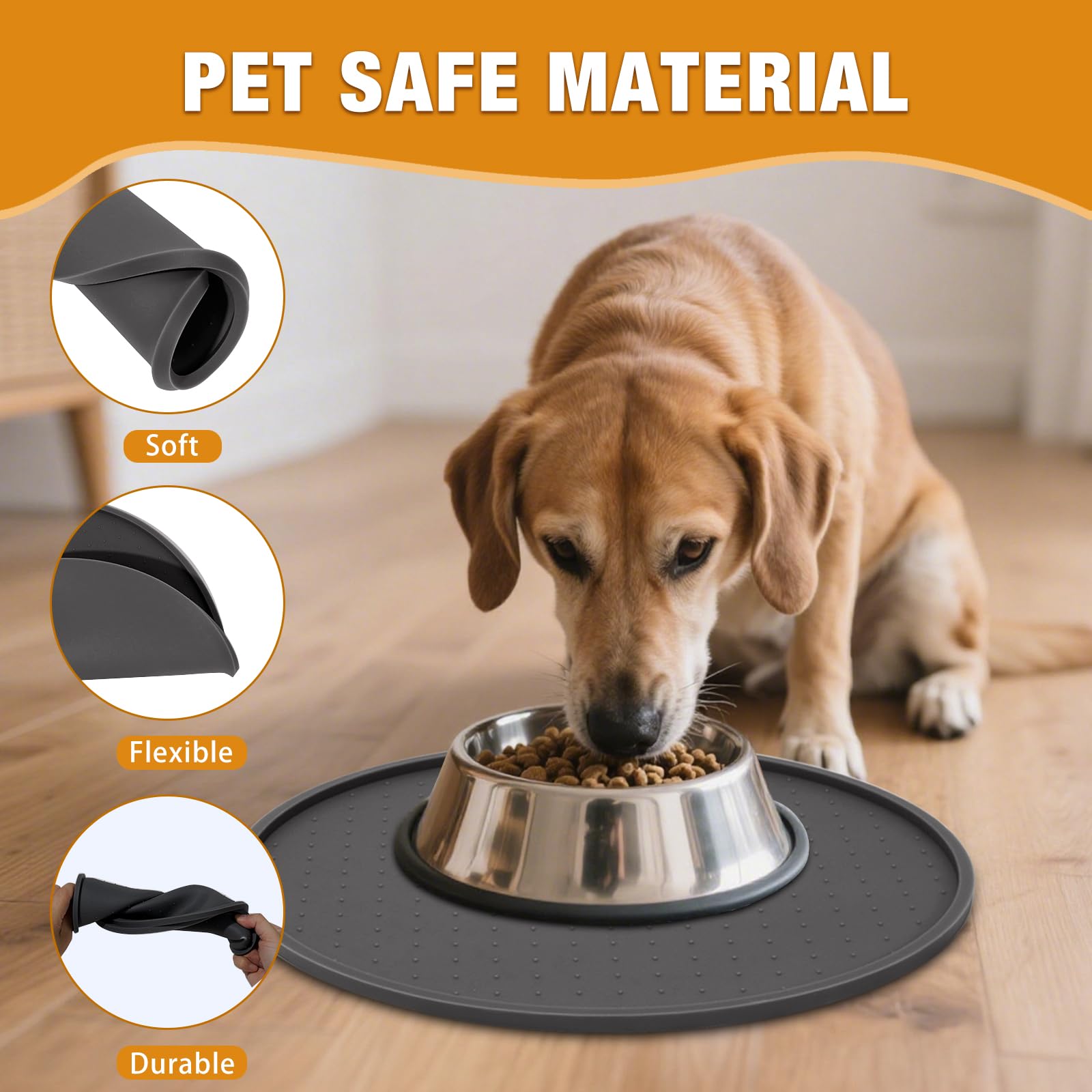 LDYOEN 2 Silicone Cat and Dog Bowl Mat with Raised Edges for Containing Spills Waterproof 30 x 30 cm - Grey - Image 3