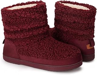HomeTop Women's Bootie Slippers Fuzzy Warm Memory Foam Indoor House Shoes with Non-slip Rubber Soles