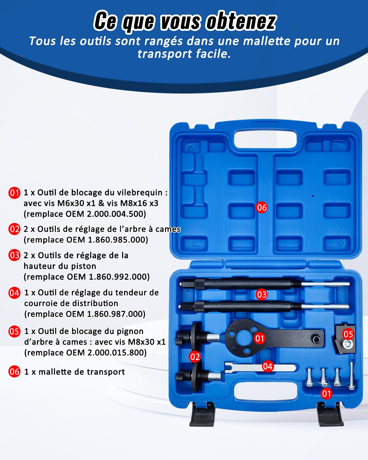 Kit d'outils de réglage Moteur Arbre à cames et Courroie de Calage Distribution Compatible avec Fiat, Alfa Romeo, Lancia 1.2 1.4 16V, T-Jet. OEM 1860985000, 1860987000, 1860992000, 2000004500