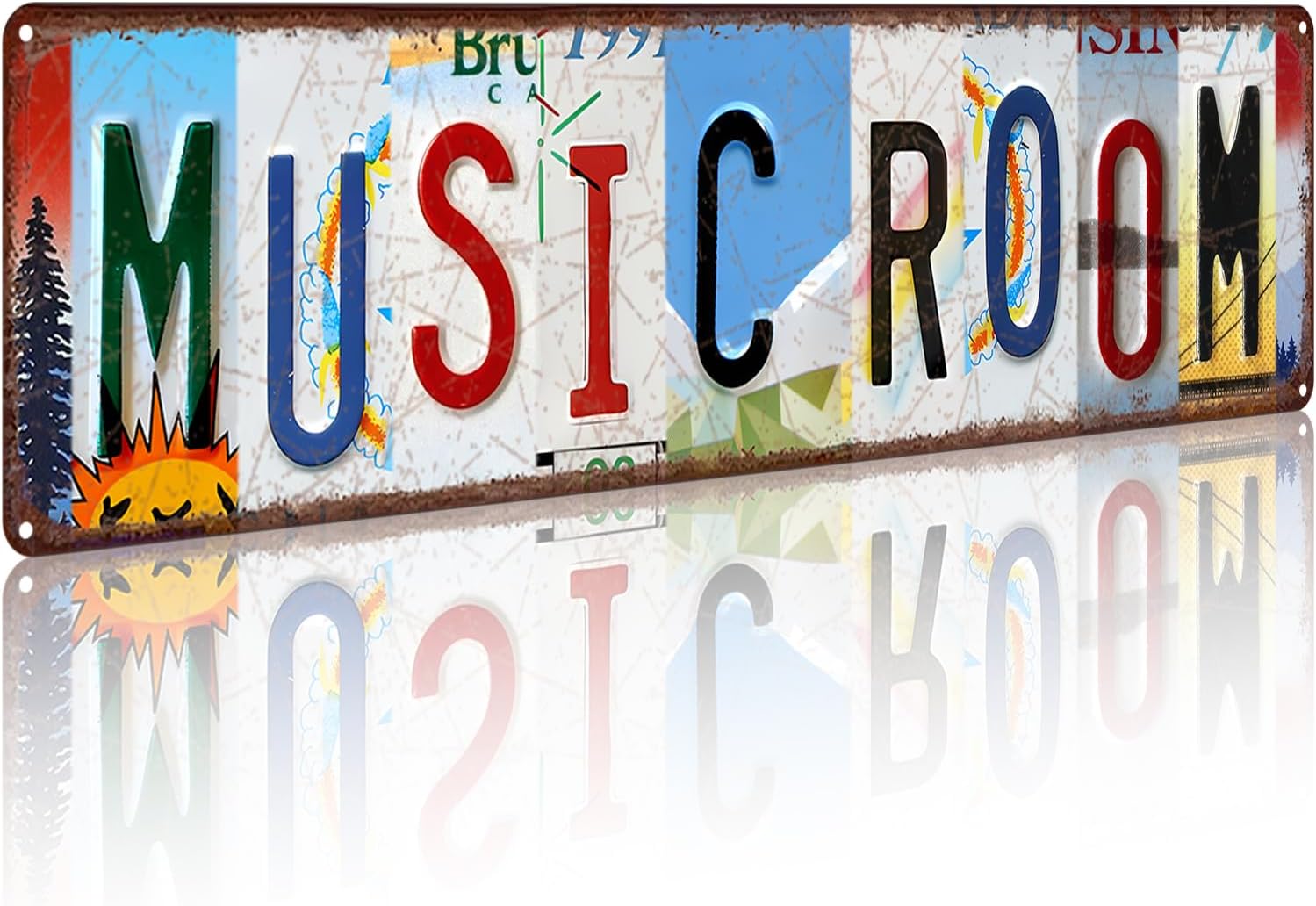 Music Room Vintage Metal Tin Sign, License Plate Style Wall Decor, Colorful Retro Design 4×16 Inch (26002)