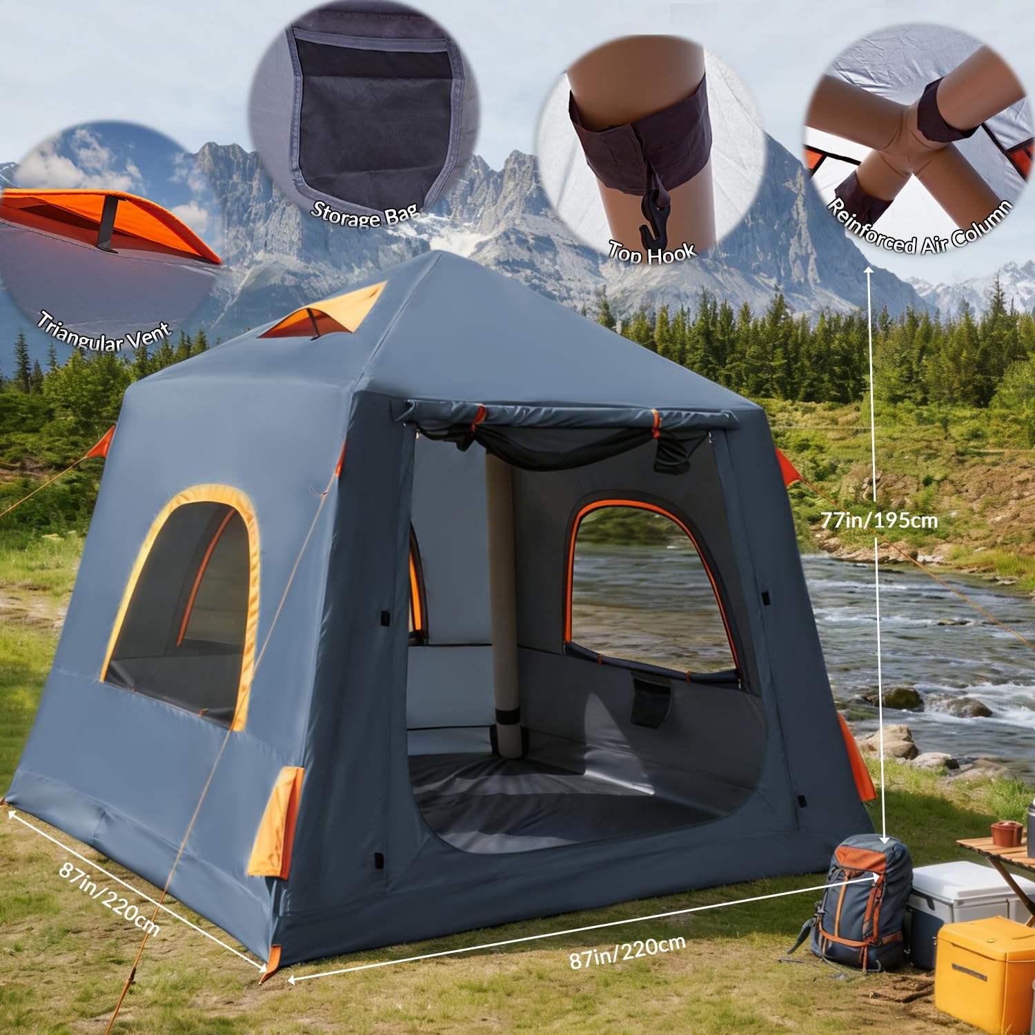 Inflatable Camping Tent, with Manual air Pump, Easy to Set up, Outdoor Inflatable Tent, can accommodate 2-3 People, Oxford Four Seasons Luxury Camping air-Cushioned Tent.