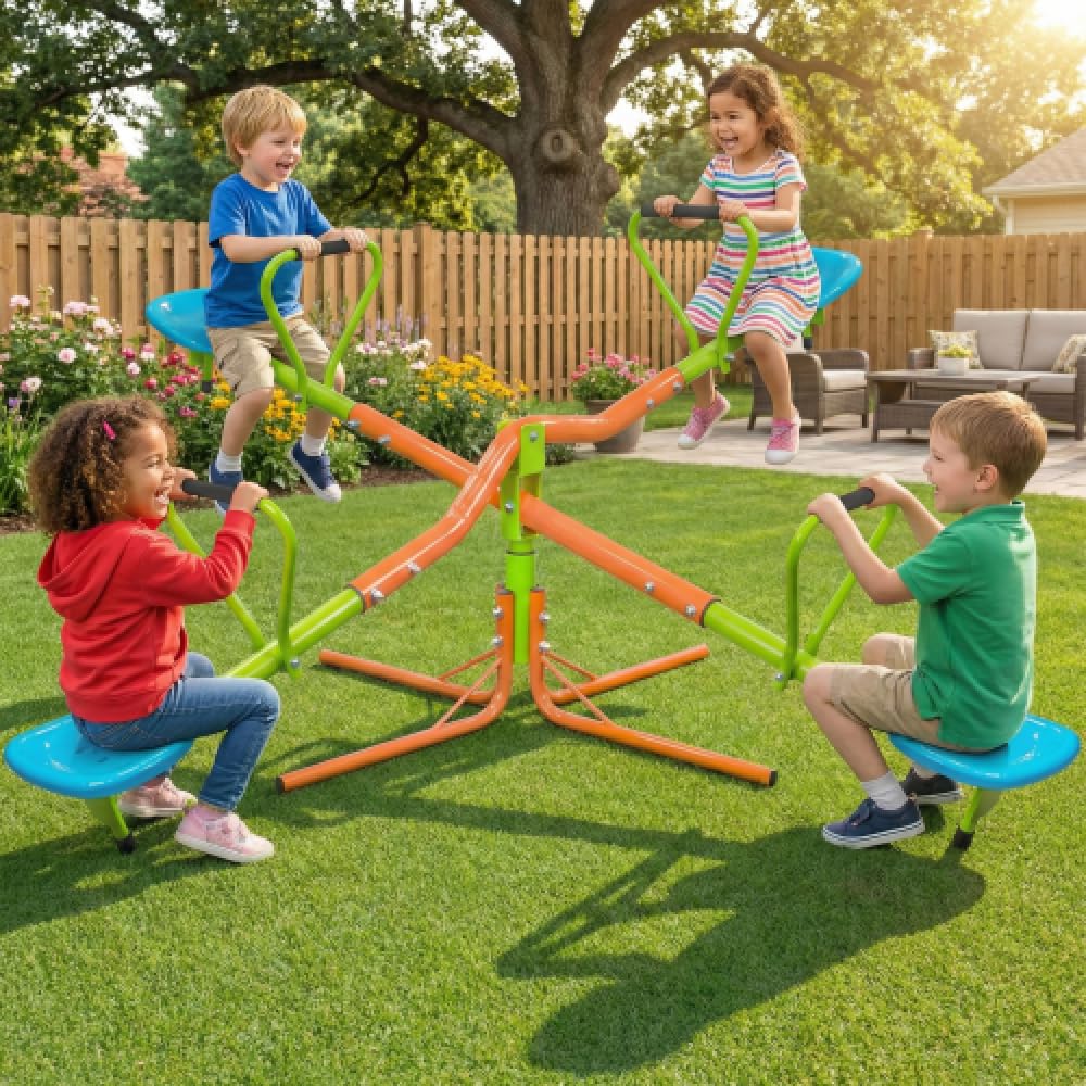 Außen-Spielplatz-Wippe mit Vier Sitzplätzen für Kinder - 360-Grad-drehbare Kunststoffwippe ab 3 Jahren
